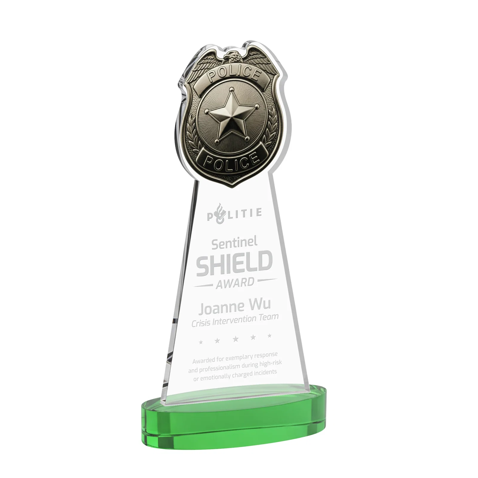 Personalized Starfire Crystal Police Badge Award on Oval Base for service anniversary gifts