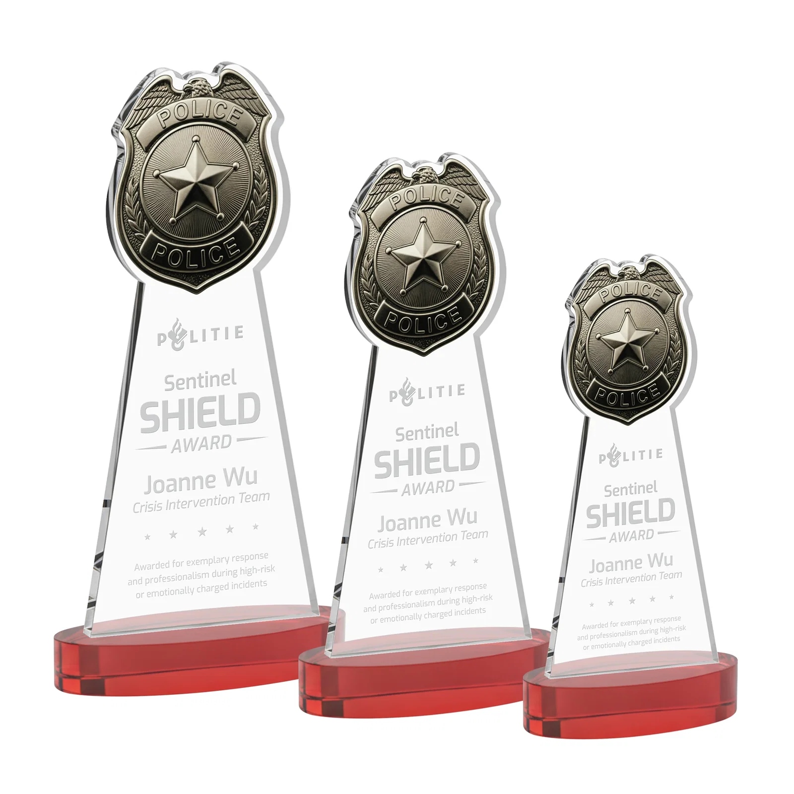 Promotional Starfire Crystal Police Badge Award on Oval Base for employee recognition