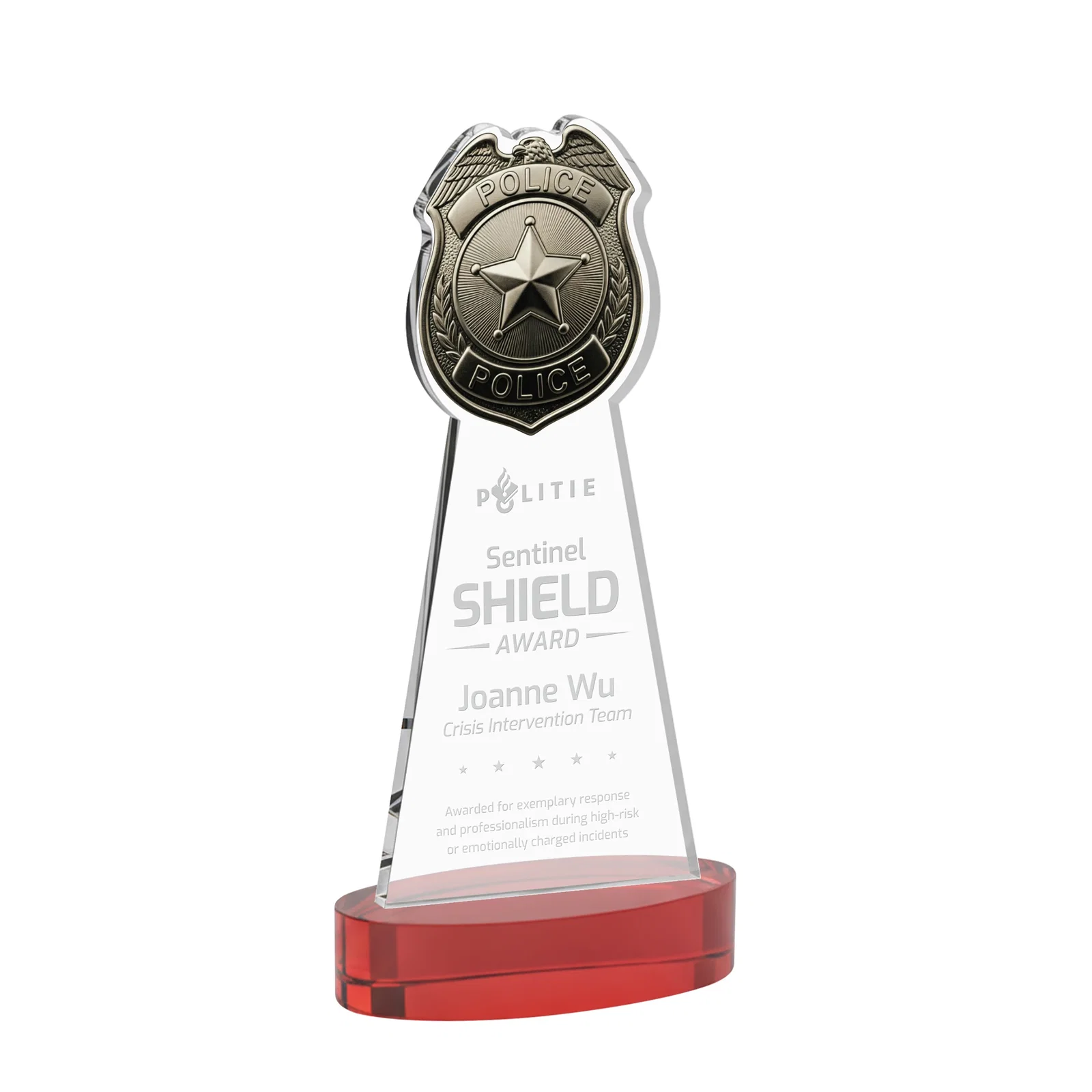 Promotional Starfire Crystal Police Badge Award on Oval Base for corporate award ceremonies