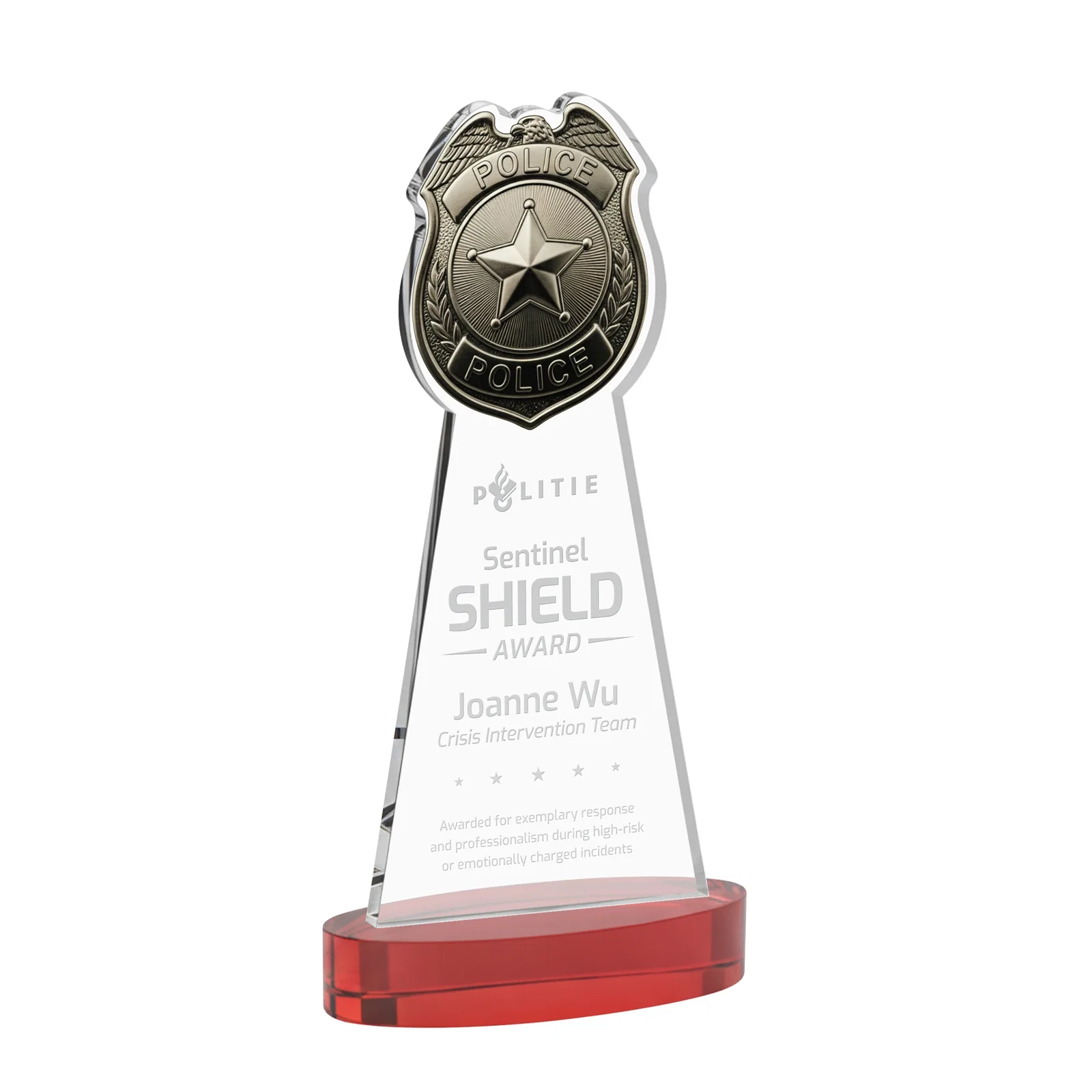Promotional Starfire Crystal Police Badge Award on Oval Base for service anniversary gifts