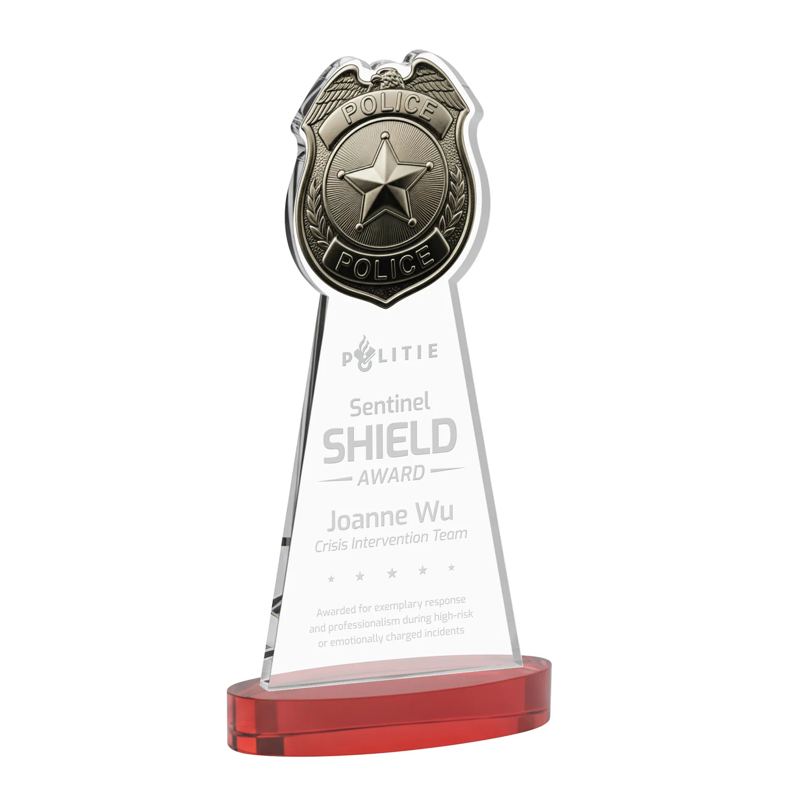 Promotional Starfire Crystal Police Badge Award on Oval Base for sales achievement awards