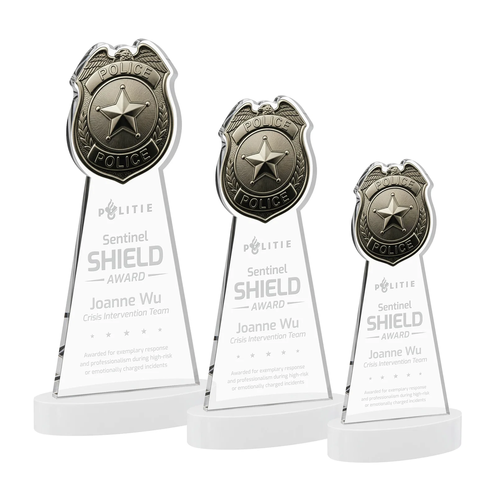 Promotional Starfire Crystal Police Badge Award on Oval Base for safety achievement programs