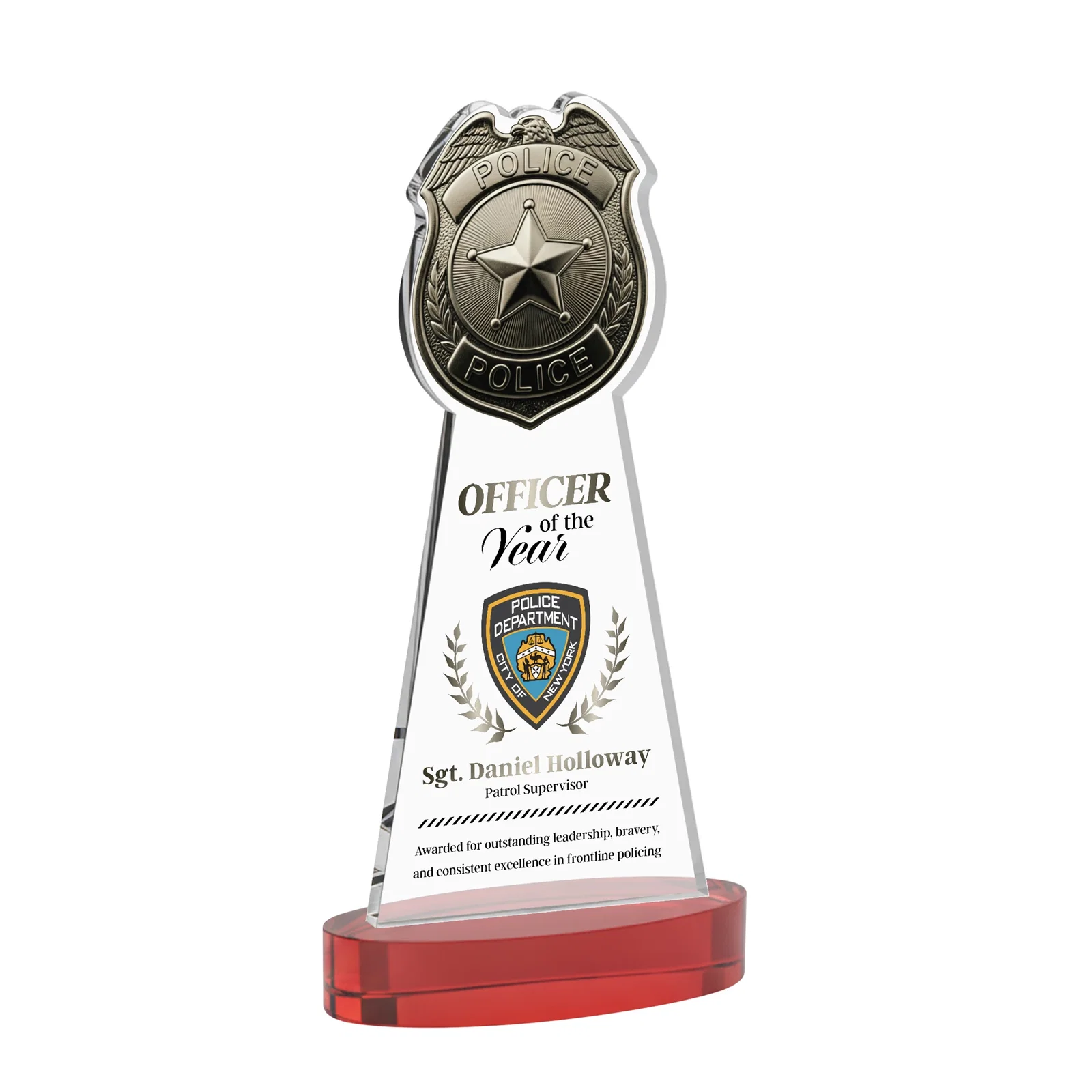 Customized Starfire Crystal Police Badge Award on Oval Base for service anniversary gifts