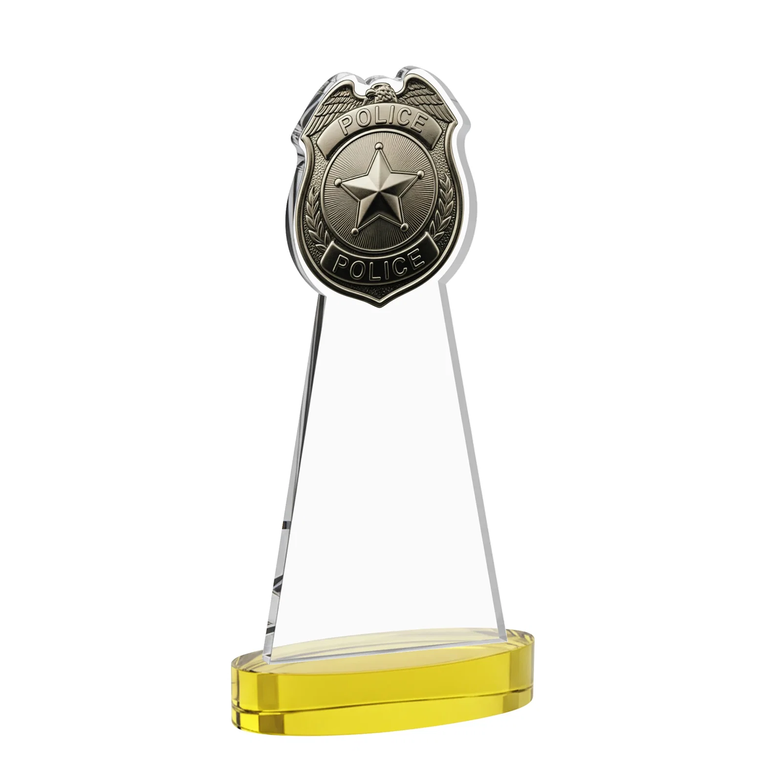 Custom engraved Starfire Crystal Police Badge Award on Oval Base for graduation ceremonies