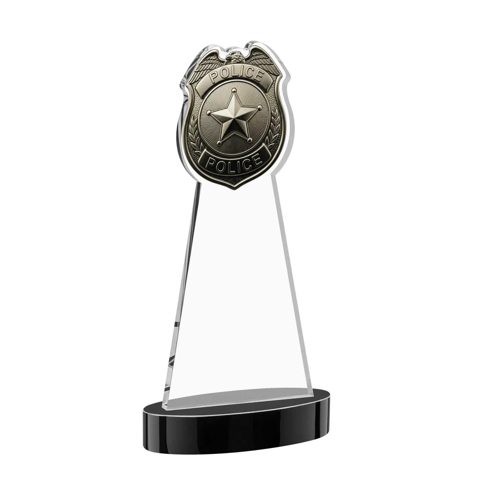 Custom Starfire Crystal Police Badge Award on Oval Base, with your logo for corporate award ceremonies