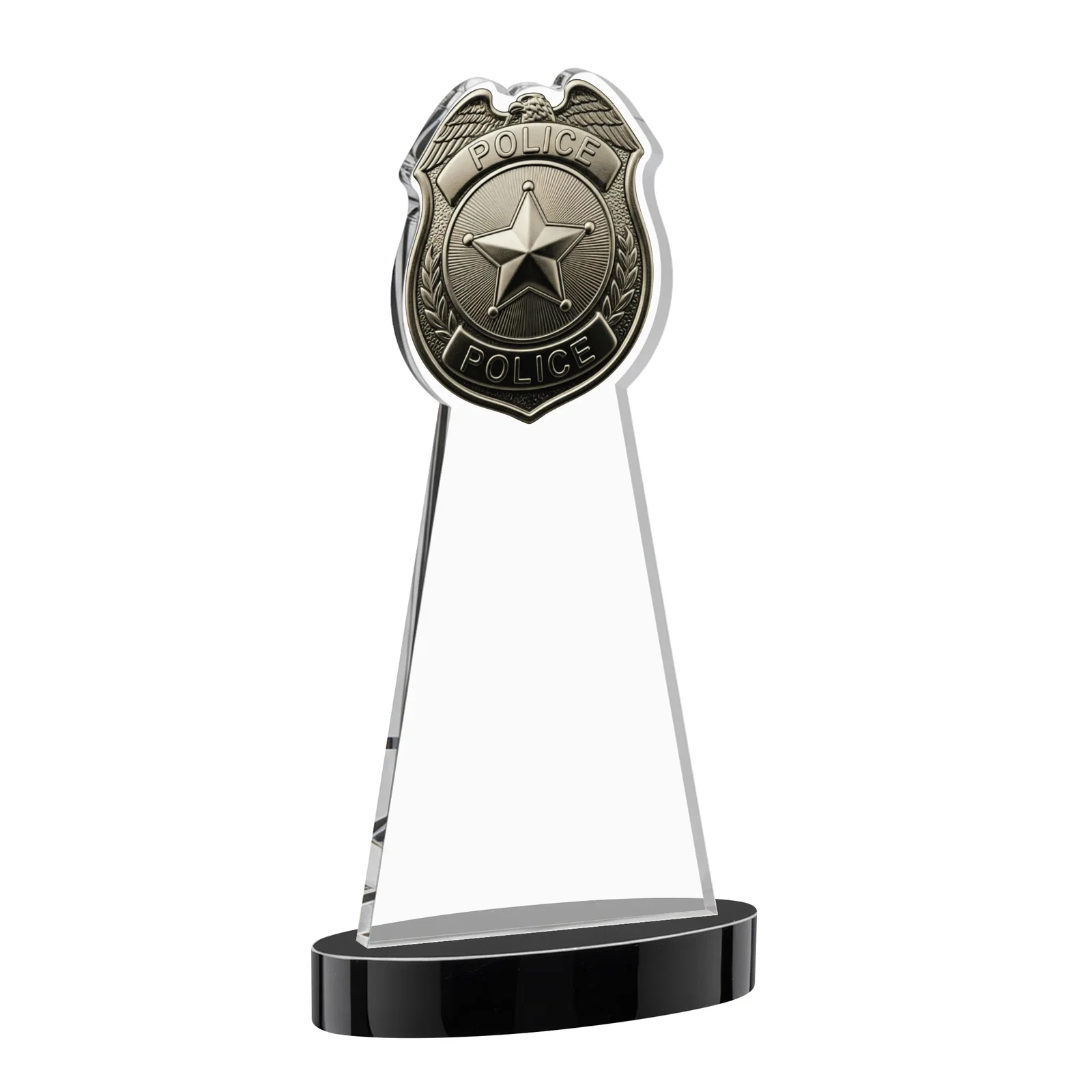 Custom Starfire Crystal Police Badge Award on Oval Base, with your logo for service anniversary gifts