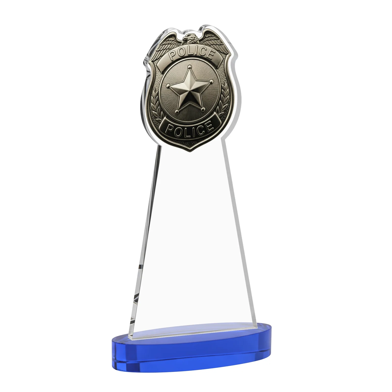 Custom Starfire Crystal Police Badge Award on Oval Base, with your logo for team milestone celebrations