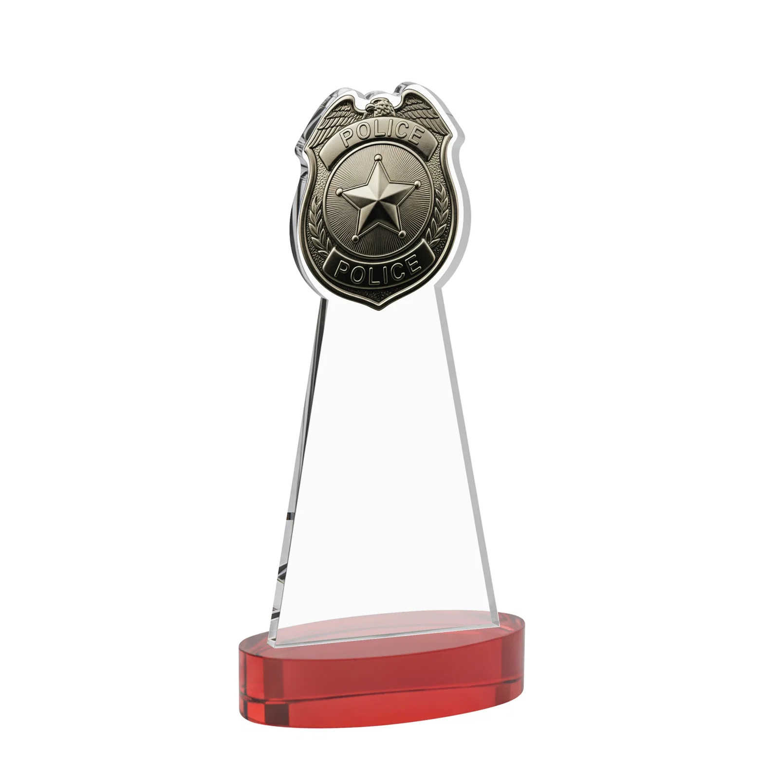 Custom Starfire Crystal Police Badge Award on Oval Base, with your logo for donor appreciation