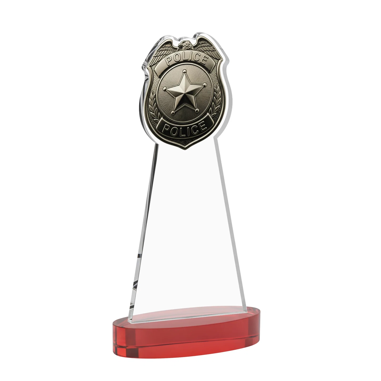 Custom Starfire Crystal Police Badge Award on Oval Base, with your logo for graduation ceremonies