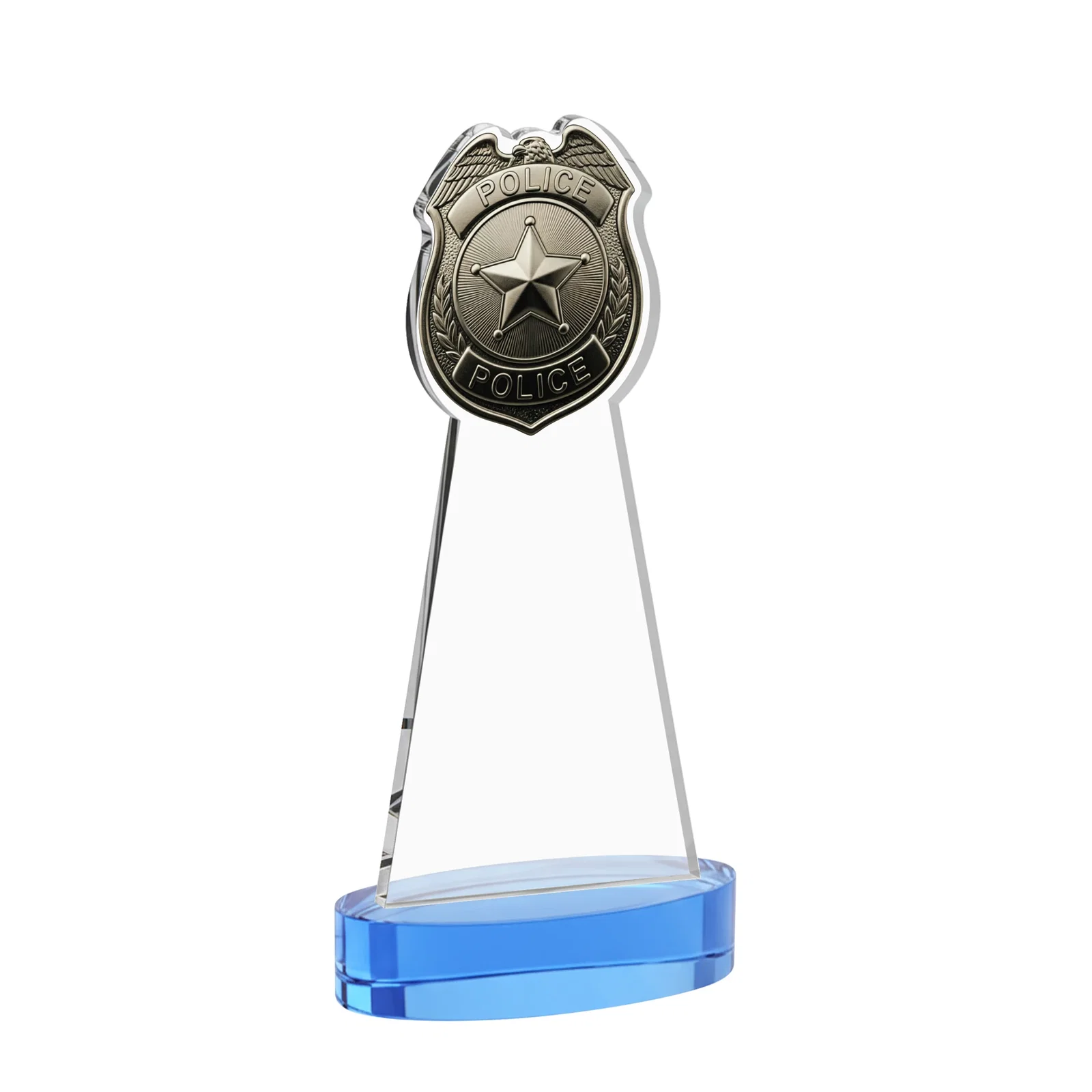 Custom Starfire Crystal Police Badge Award on Oval Base, with your logo for volunteer appreciation