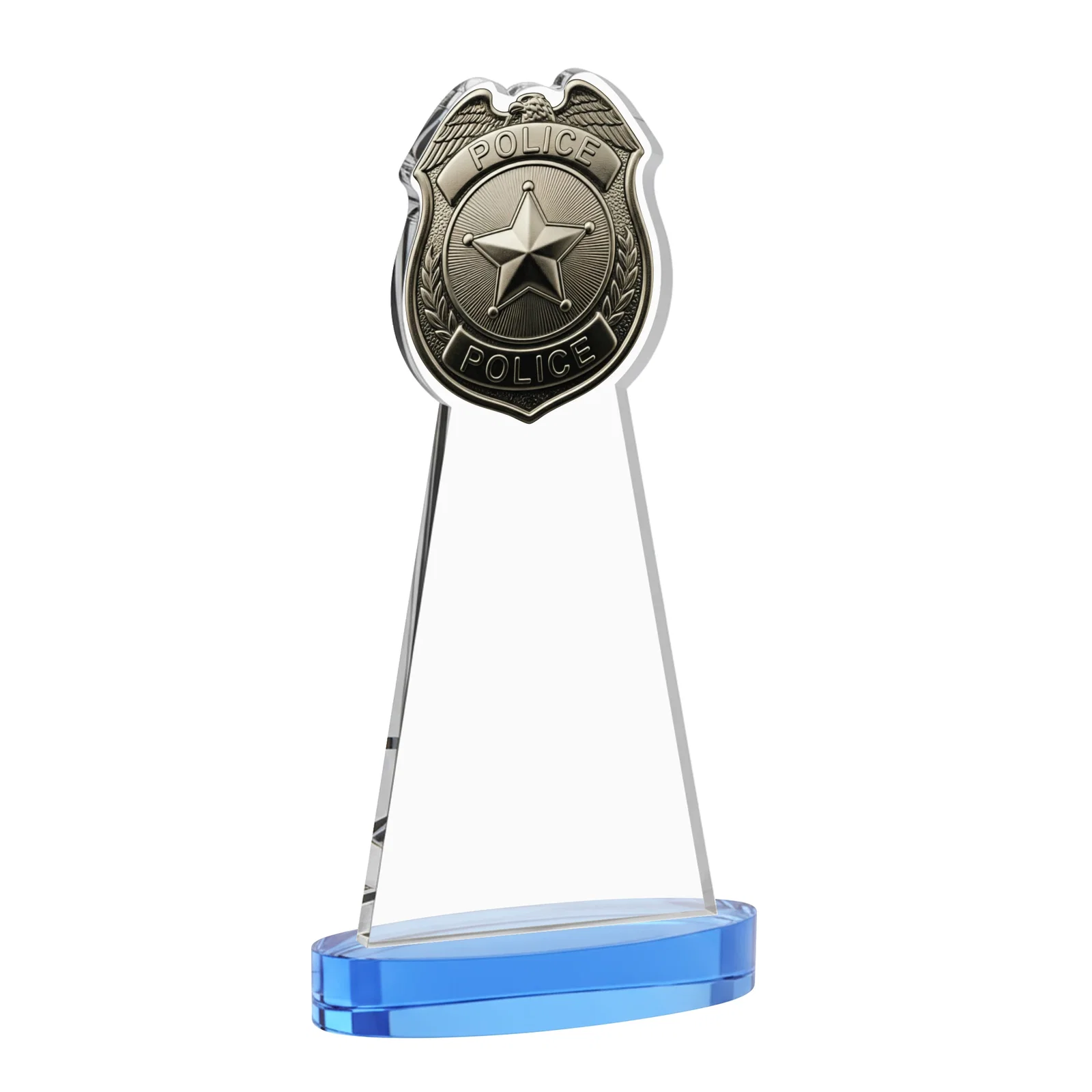 Custom Starfire Crystal Police Badge Award on Oval Base, with your logo for company anniversary events