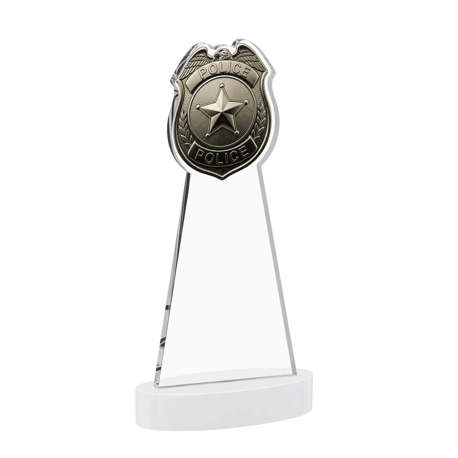 Personalized Starfire Crystal Police Badge Award on Oval Base, with your logo for corporate award ceremonies