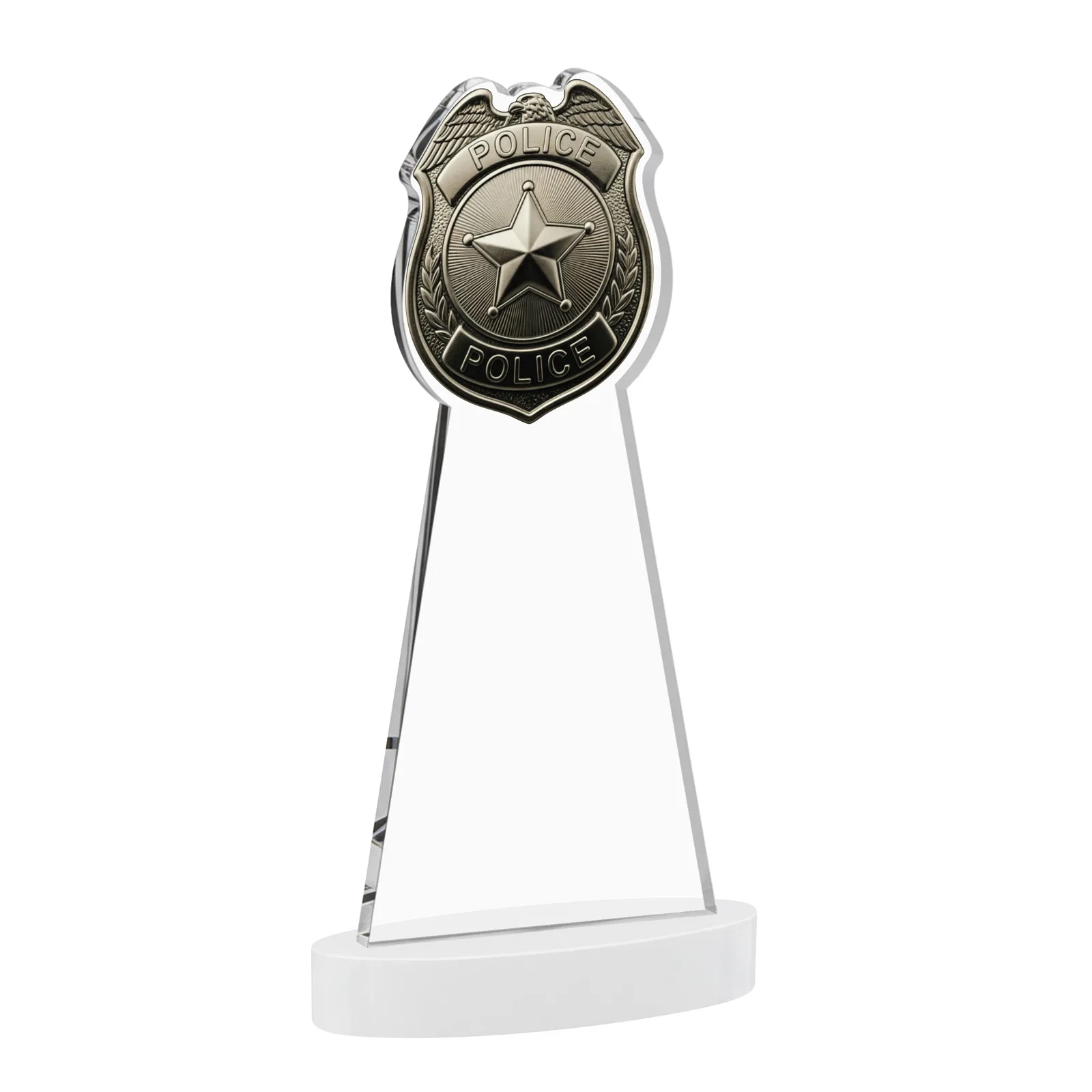 Personalized Starfire Crystal Police Badge Award on Oval Base, with your logo for service anniversary gifts