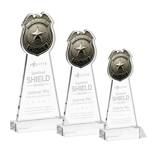 Starfire Crystal Police Badge Award on Mitered Base