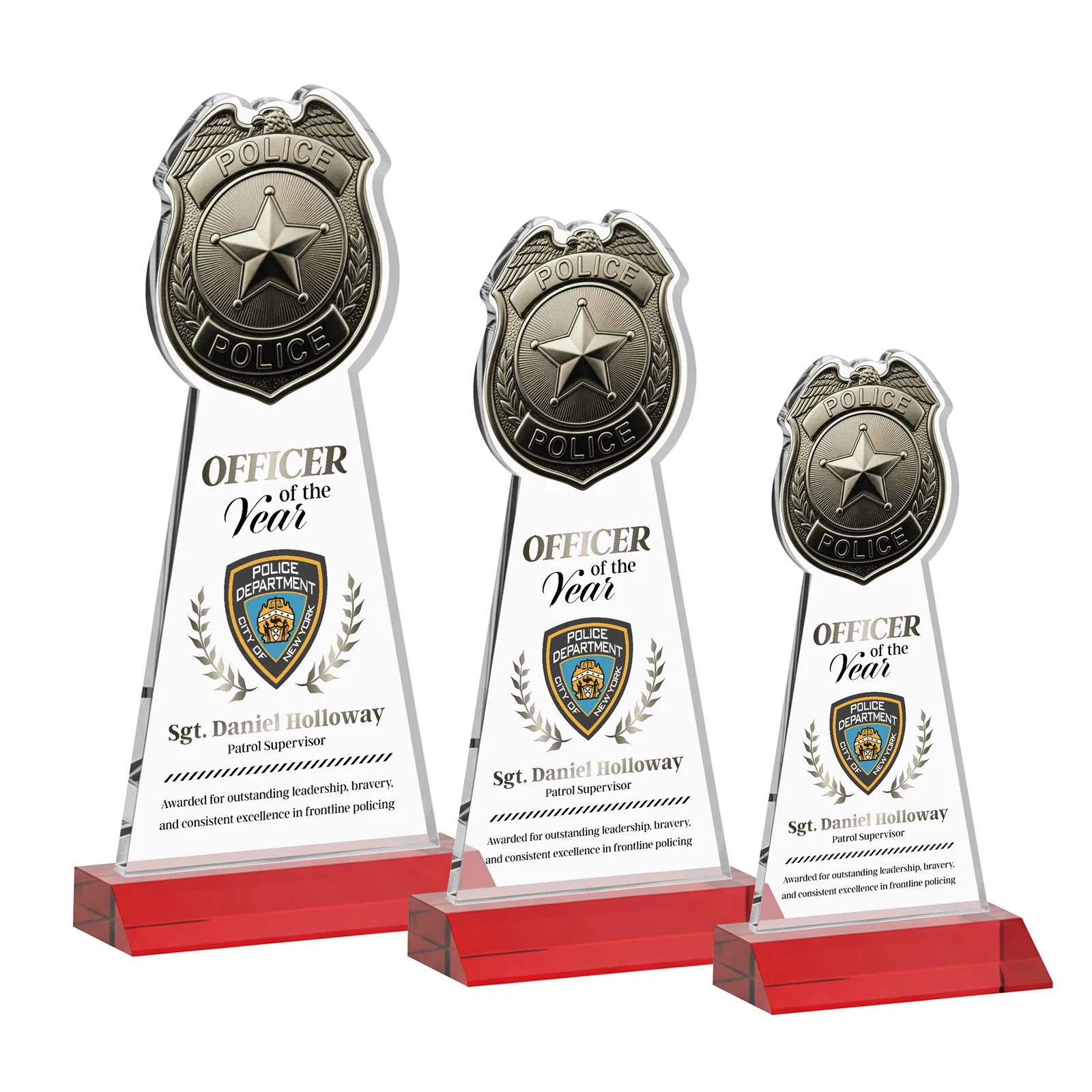Customized Starfire Crystal Police Badge Award on Mitered Base for service anniversary gifts