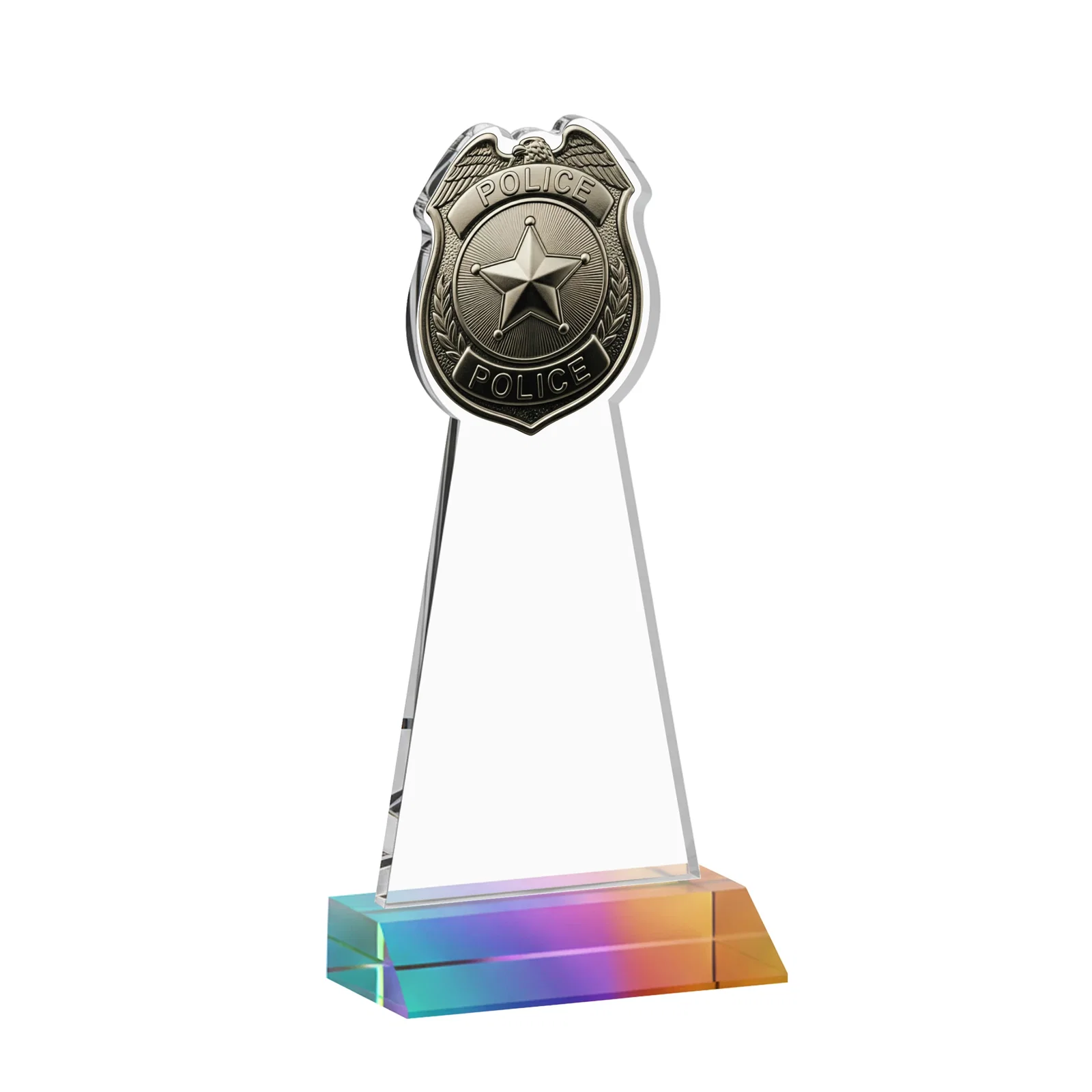 Custom Starfire Crystal Police Badge Award on Mitered Base, with your logo for team milestone celebrations