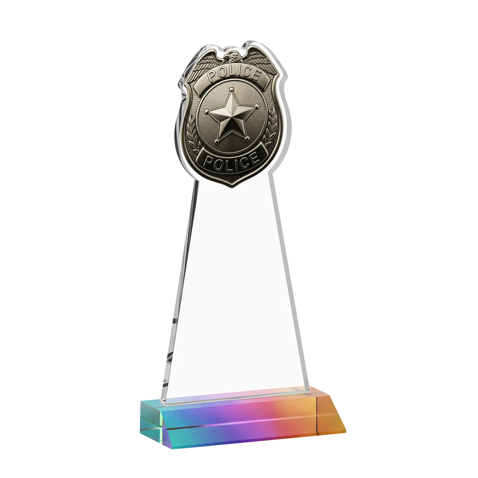 Custom Starfire Crystal Police Badge Award on Mitered Base, with your logo for donor appreciation