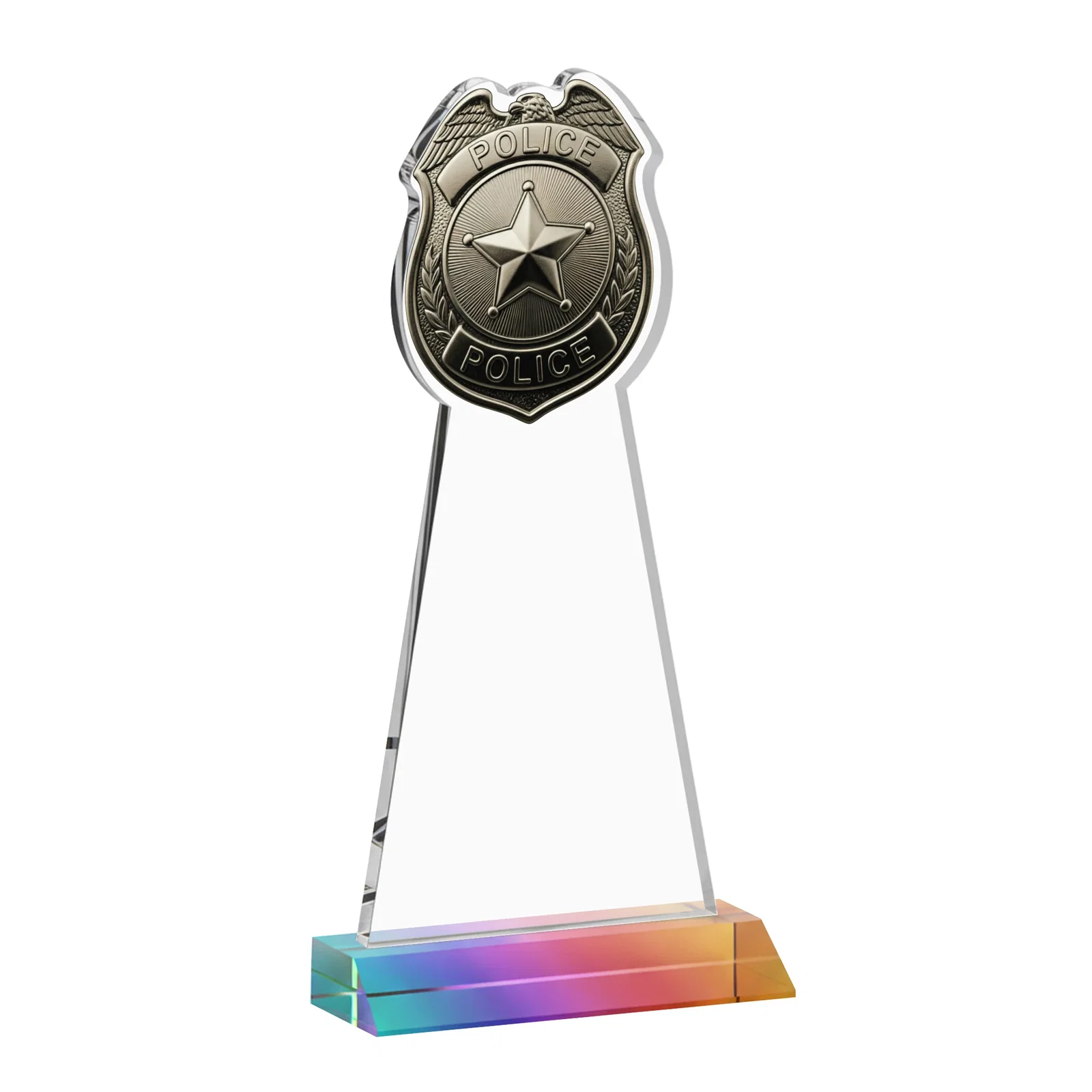 Custom Starfire Crystal Police Badge Award on Mitered Base, with your logo for graduation ceremonies