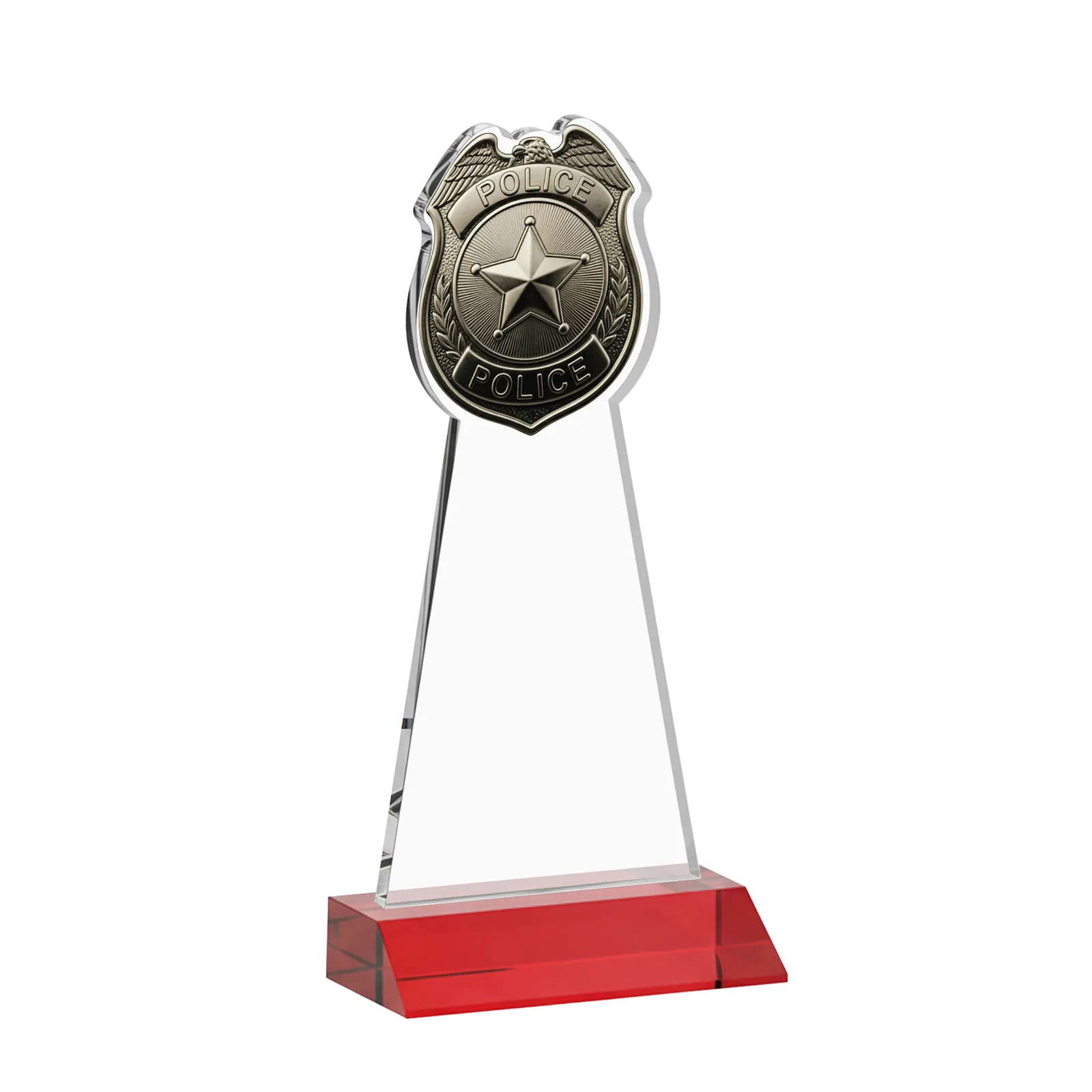 Custom Starfire Crystal Police Badge Award on Mitered Base, with your logo for safety achievement programs