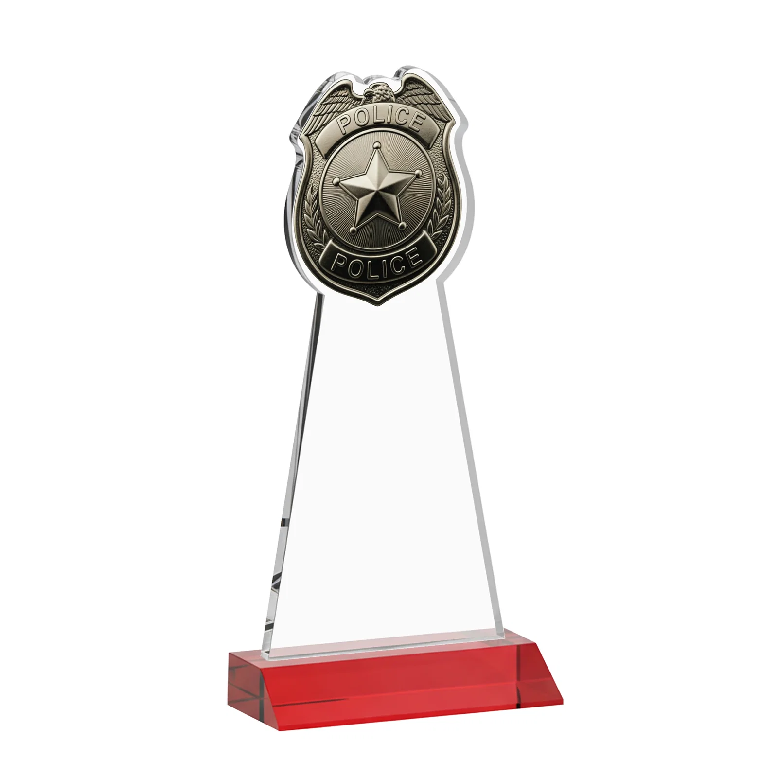 Custom Starfire Crystal Police Badge Award on Mitered Base, with your logo for volunteer appreciation