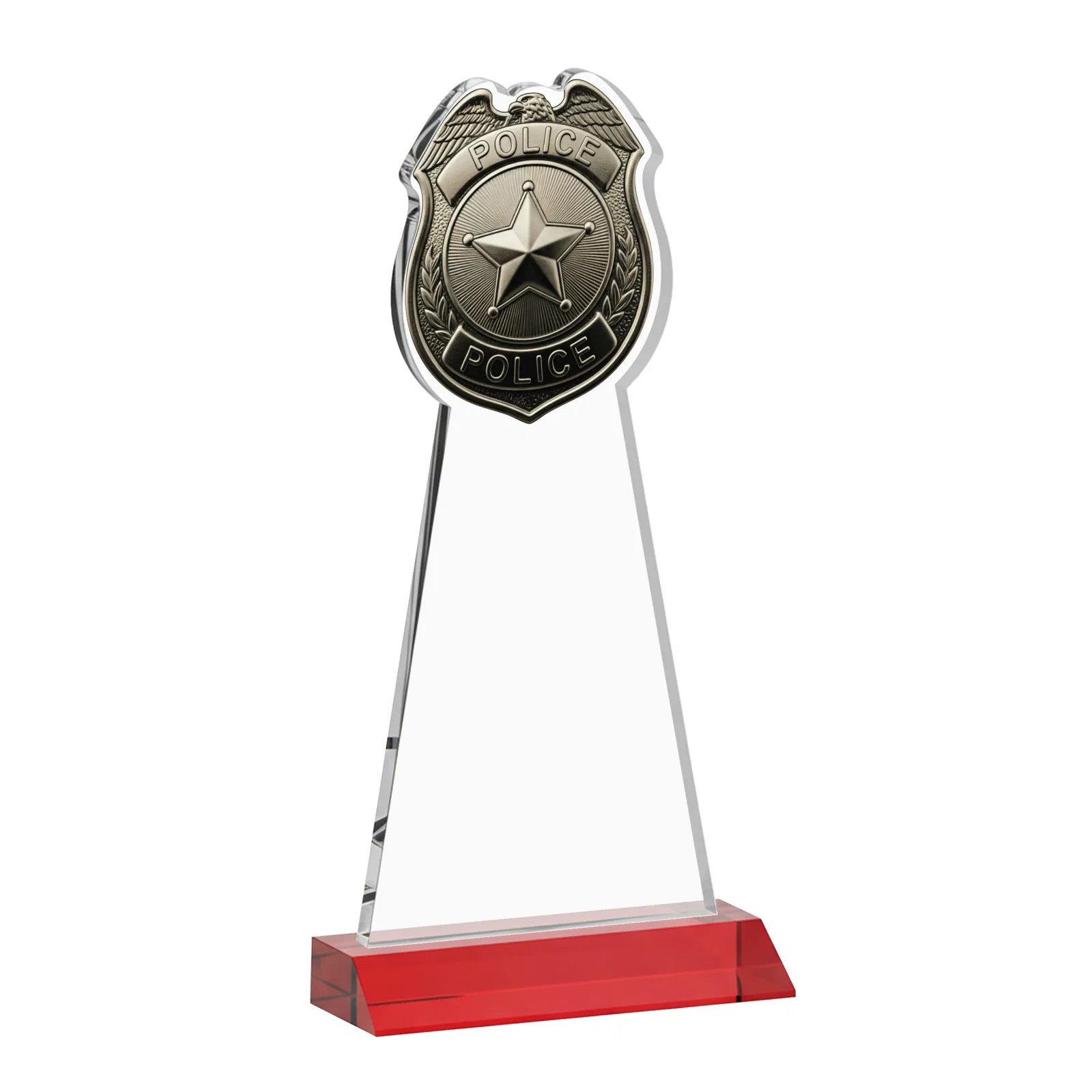 Custom Starfire Crystal Police Badge Award on Mitered Base, with your logo for dealer and partner awards