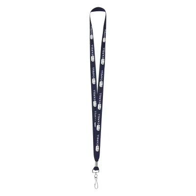 Red lanyard laid in a loop on a plain surface