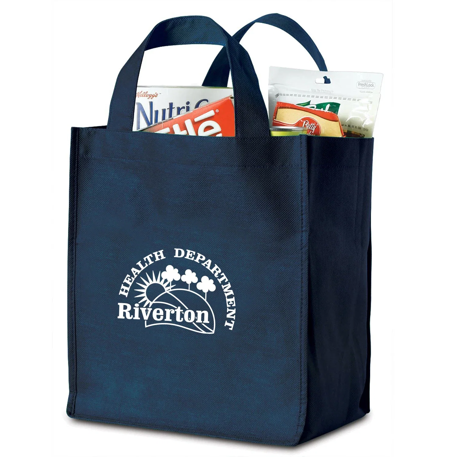 Personalized Polytex Grocery Bag — Navy Blue — view 2