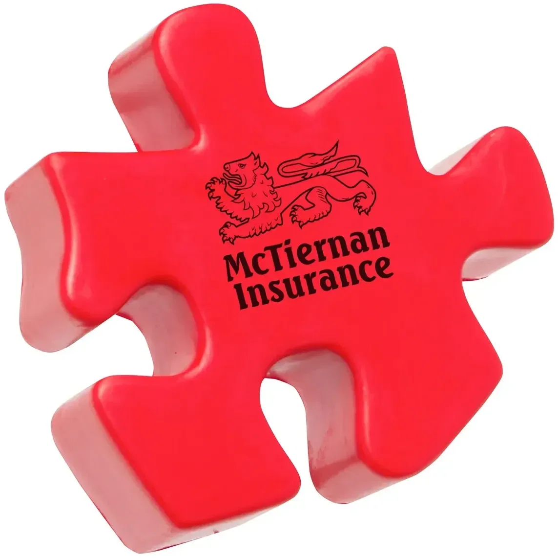 Polyurethane puzzle piece custom stress reliever, side profile of branded jigsaw squeeze toy