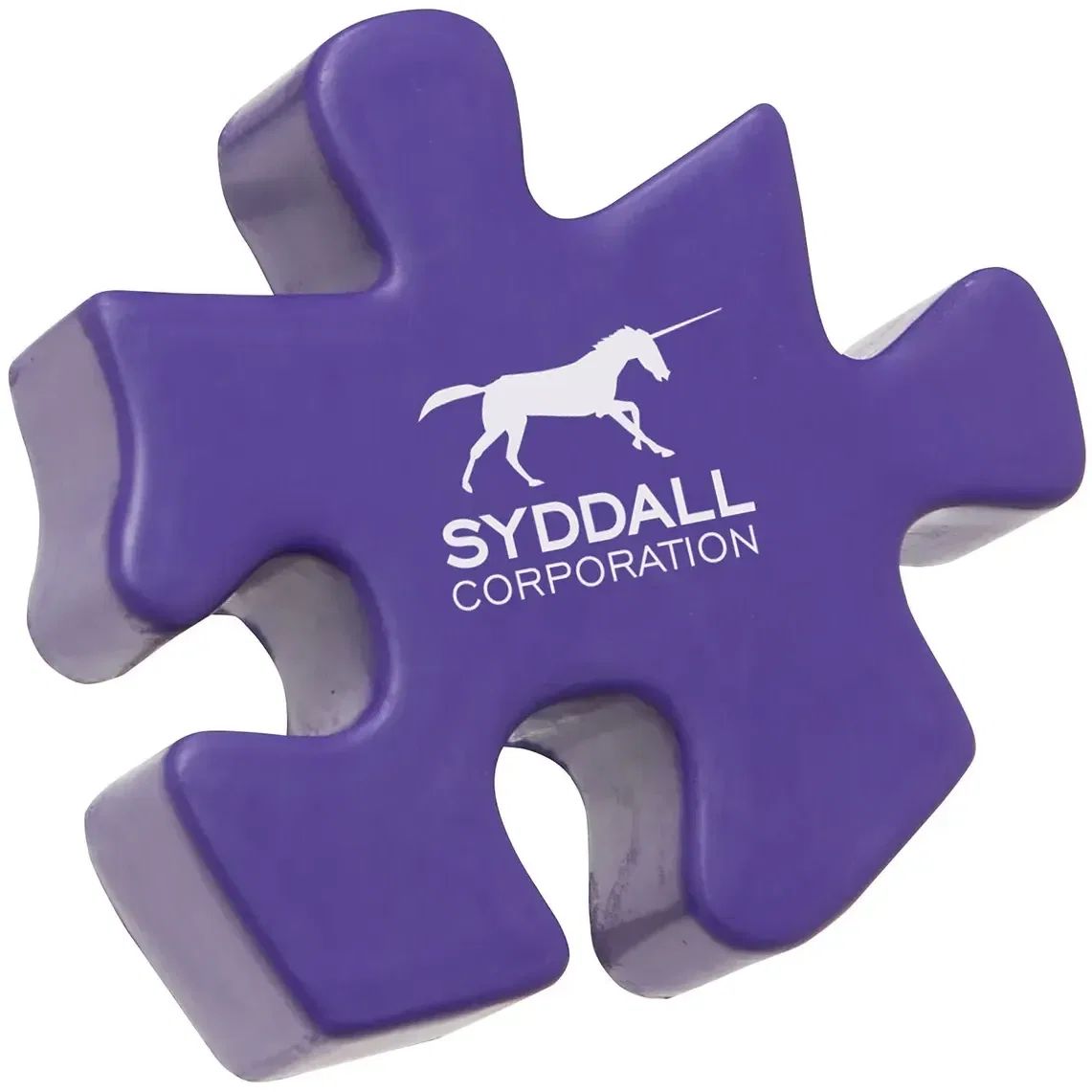 Polyurethane puzzle piece branded stress reliever, close-up of imprint area for custom logo