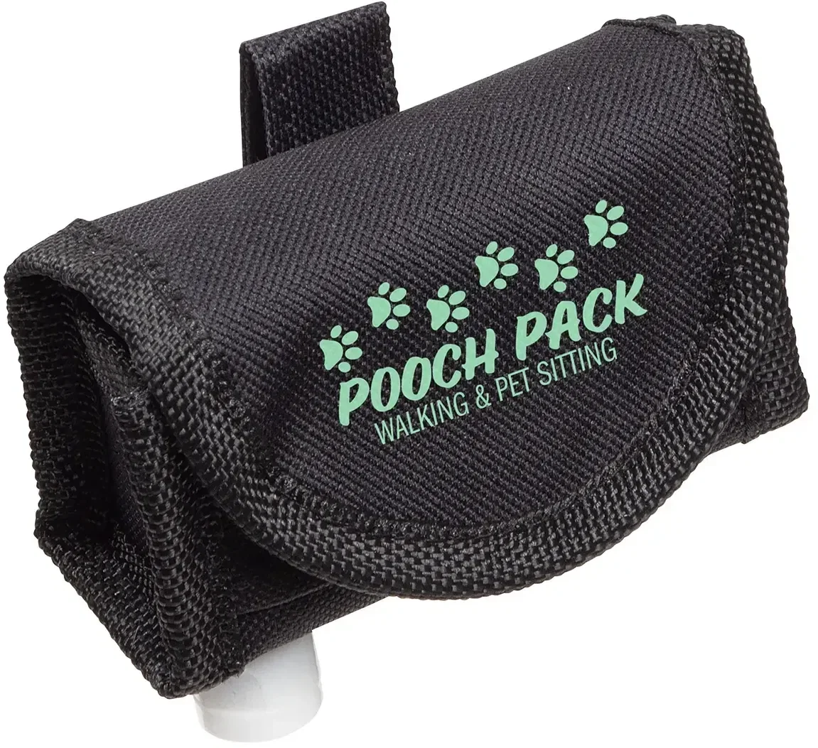 Pooch Pack waste bag and sanitizer kit with custom logo, promotional pet clean-up kit front view