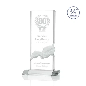 Starfire Crystal Upright Award with Carved Waterfall on Mitered Base