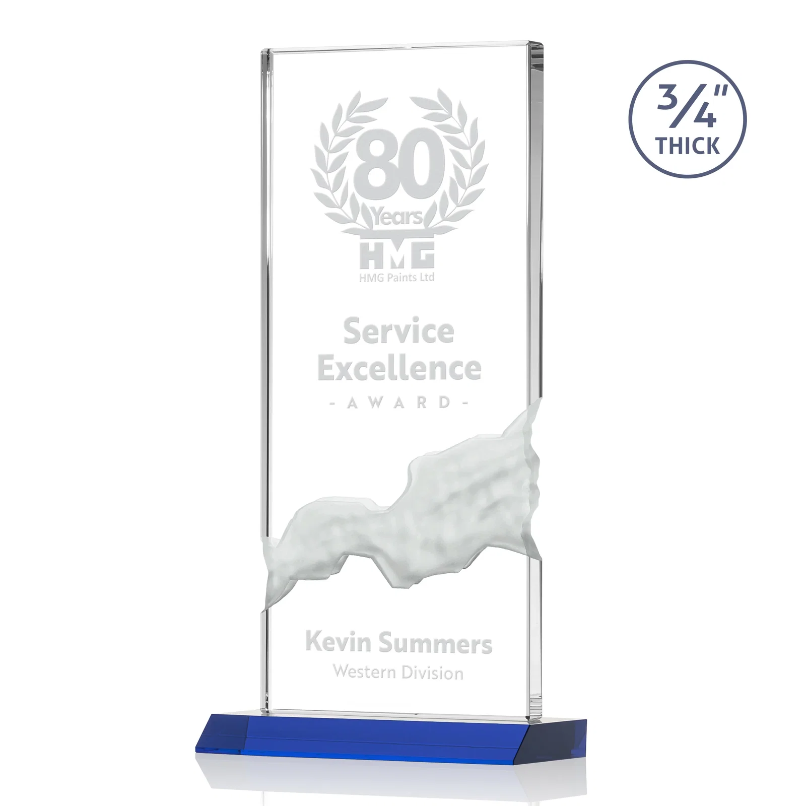 Personalized Starfire Crystal Upright Award with Carved Waterfall on Mitered Base, awards for graduation ceremonies