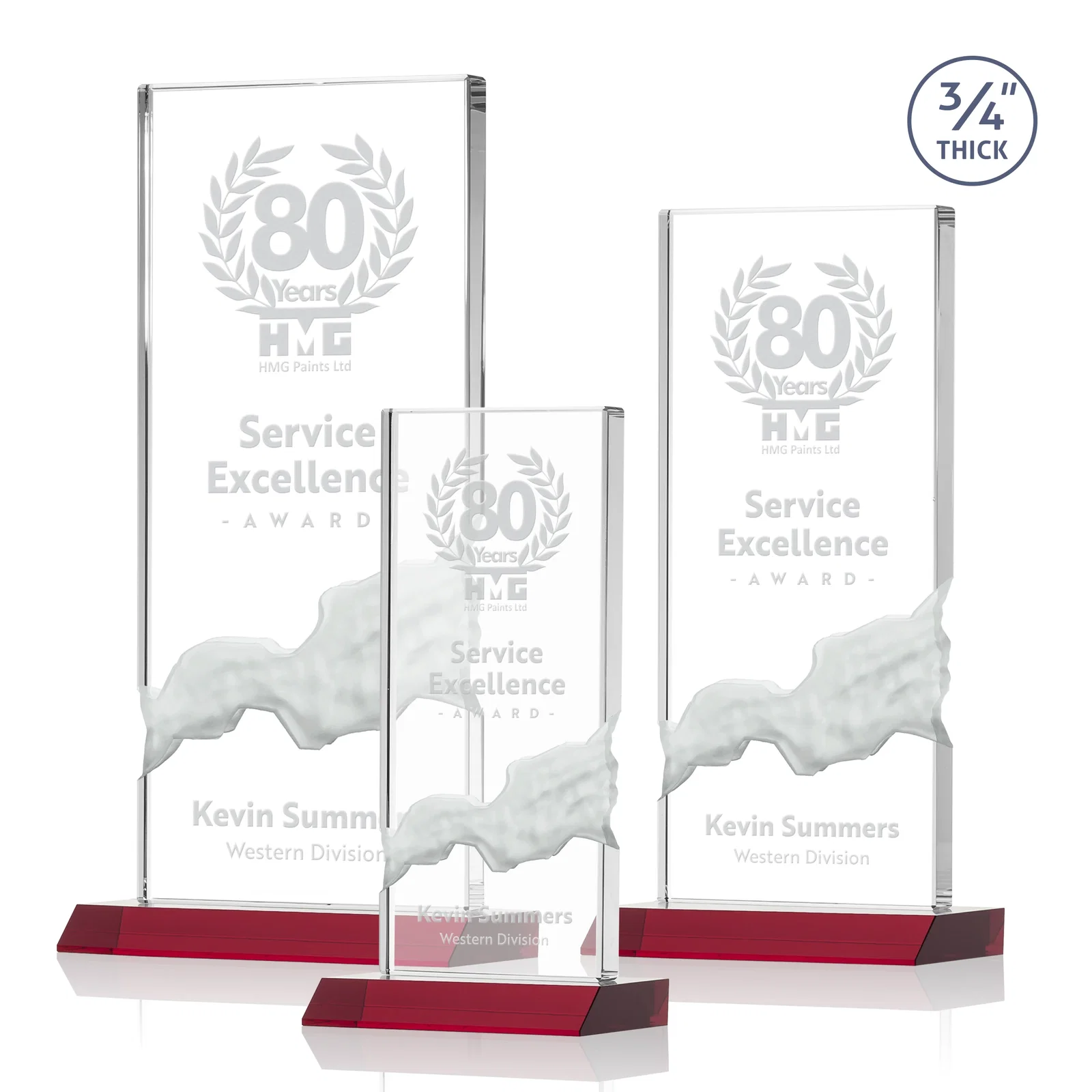 Personalized Starfire Crystal Upright Award with Carved Waterfall on Mitered Base, awards for safety achievement programs