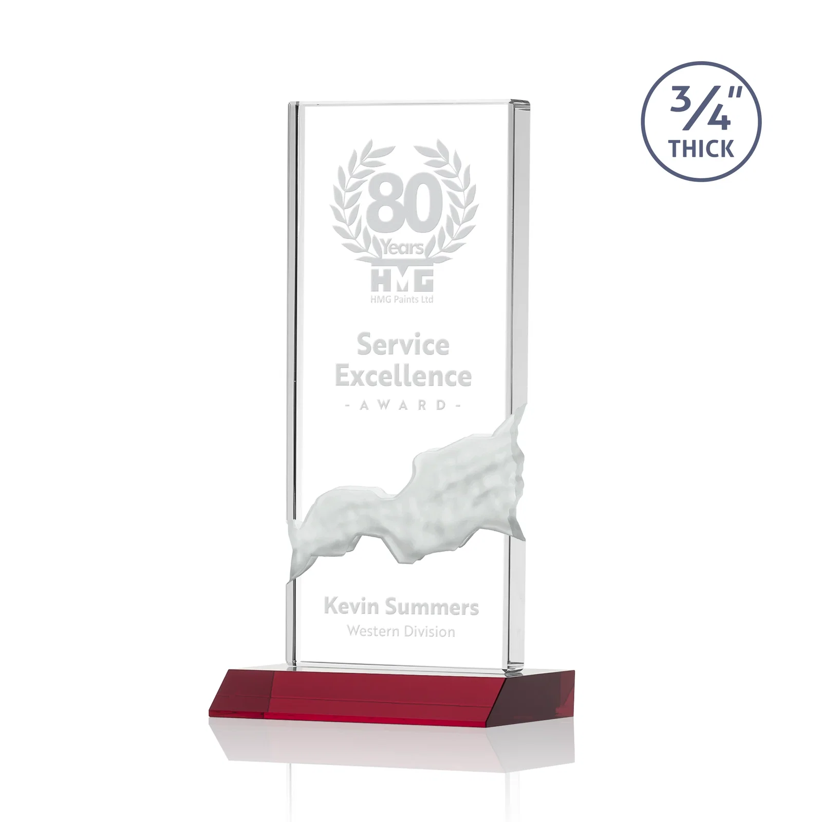 Personalized Starfire Crystal Upright Award with Carved Waterfall on Mitered Base, awards for volunteer appreciation