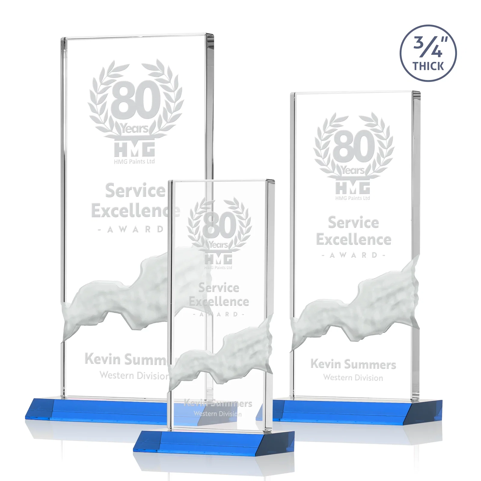 Promotional Starfire Crystal Upright Award with Carved Waterfall on Mitered Base, awards for employee recognition