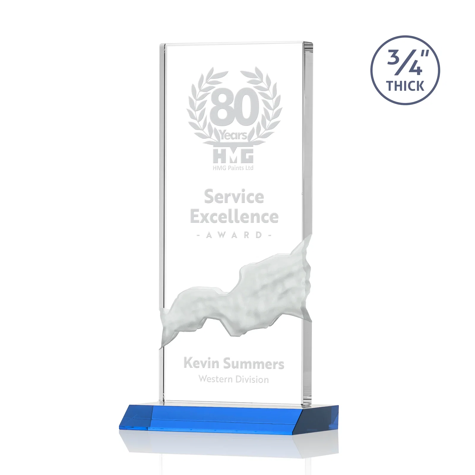 Promotional Starfire Crystal Upright Award with Carved Waterfall on Mitered Base, awards for service anniversary gifts