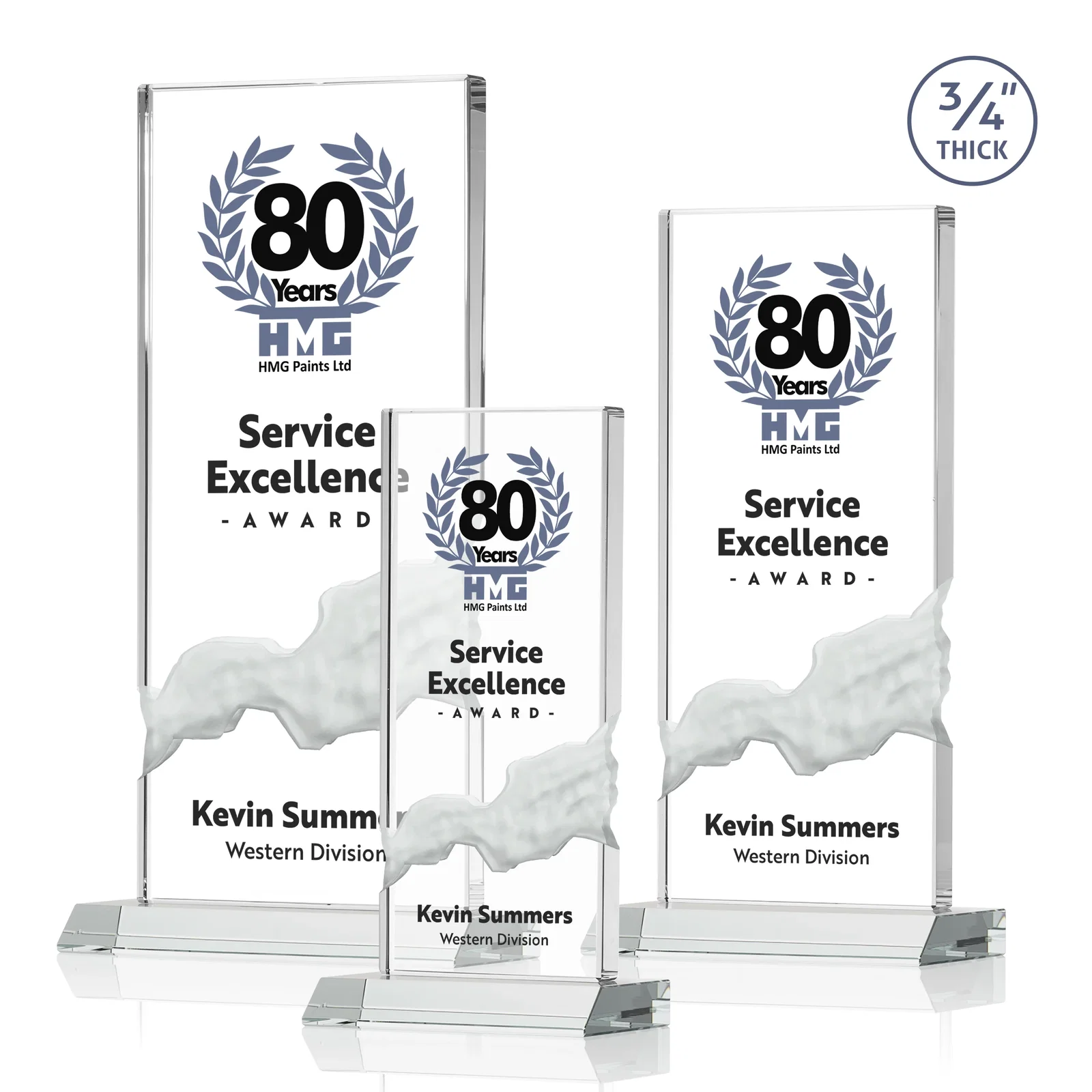 Promotional Starfire Crystal Upright Award with Carved Waterfall on Mitered Base, awards for safety achievement programs
