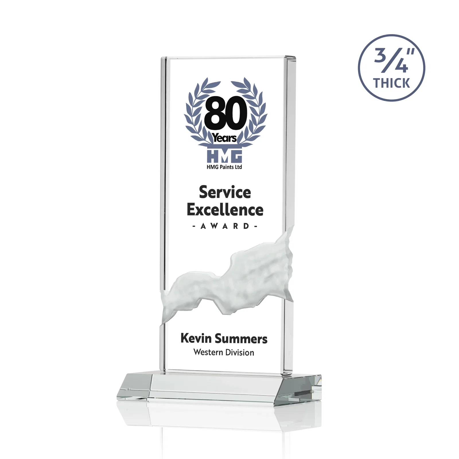 Promotional Starfire Crystal Upright Award with Carved Waterfall on Mitered Base, awards for volunteer appreciation