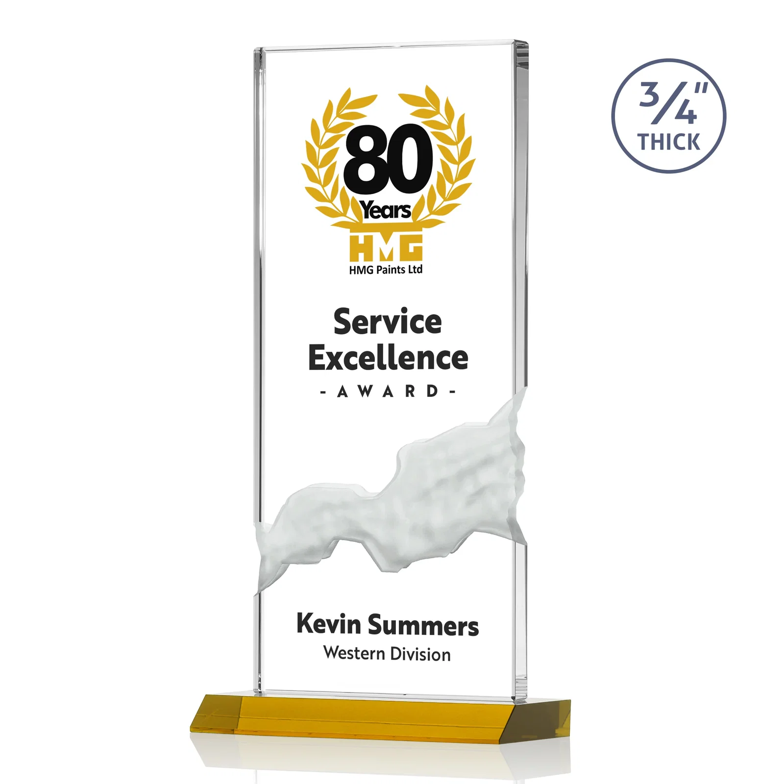 Branded Starfire Crystal Upright Award with Carved Waterfall on Mitered Base, awards for sales achievement awards