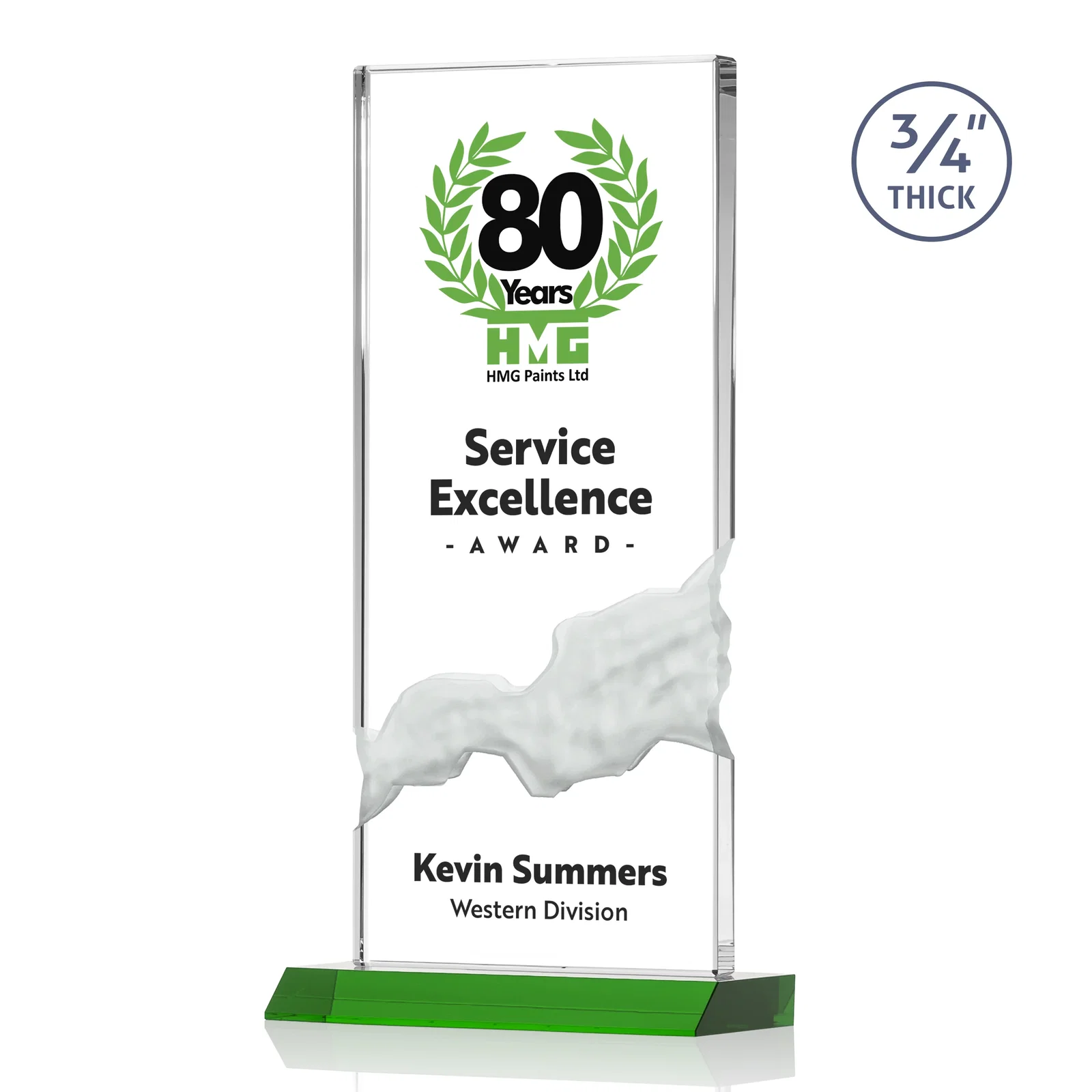 Branded Starfire Crystal Upright Award with Carved Waterfall on Mitered Base, awards for graduation ceremonies