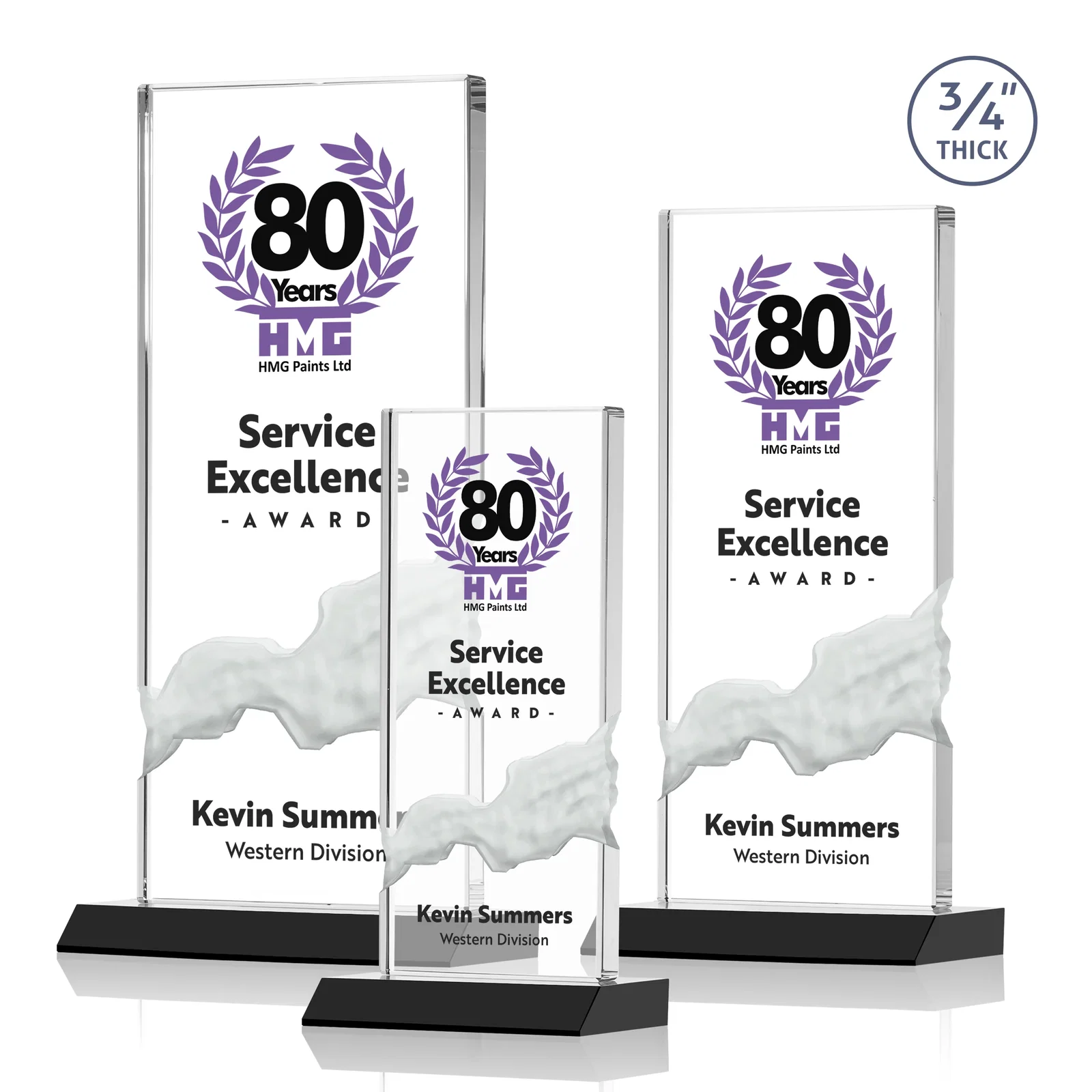 Branded Starfire Crystal Upright Award with Carved Waterfall on Mitered Base, awards for safety achievement programs