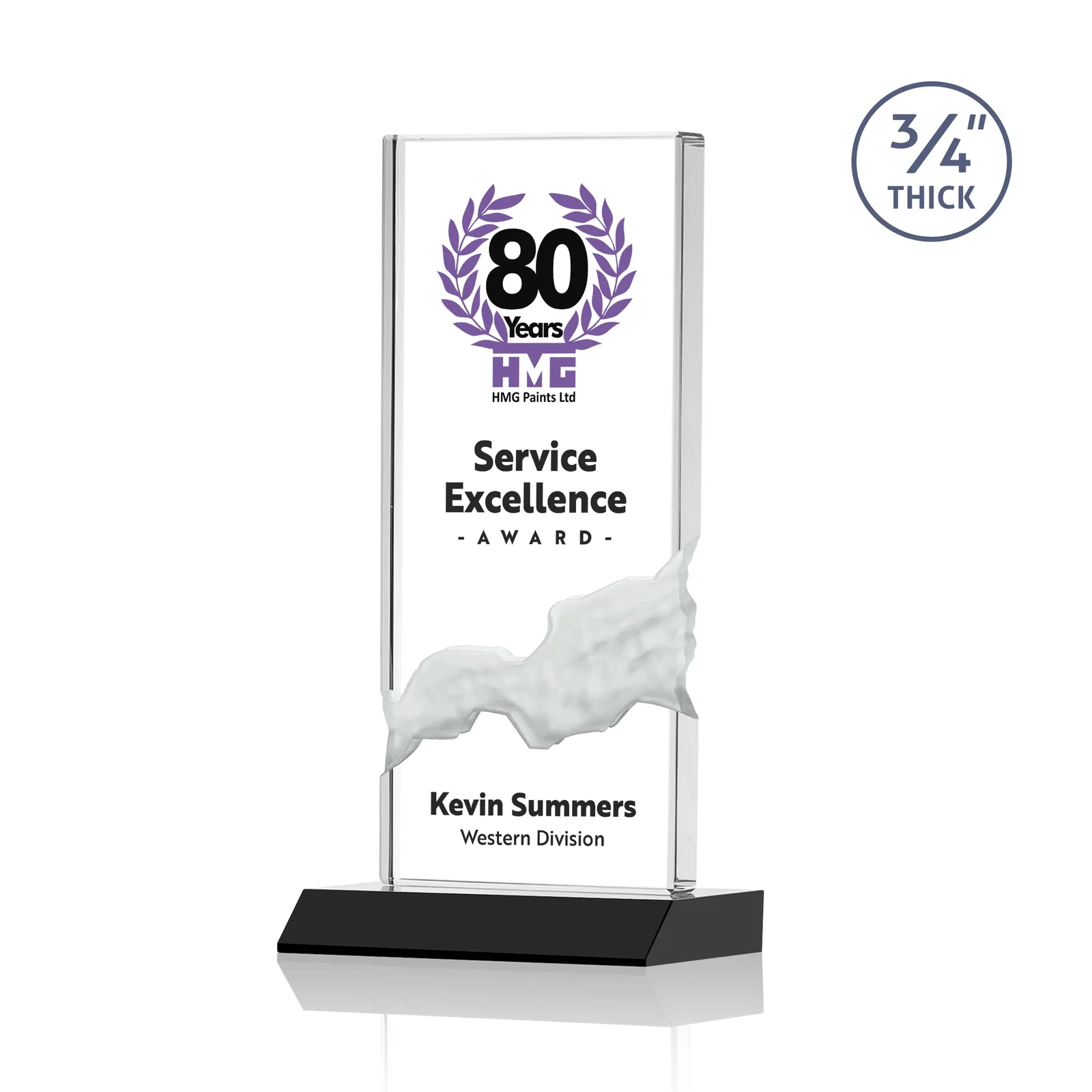 Branded Starfire Crystal Upright Award with Carved Waterfall on Mitered Base, awards for volunteer appreciation