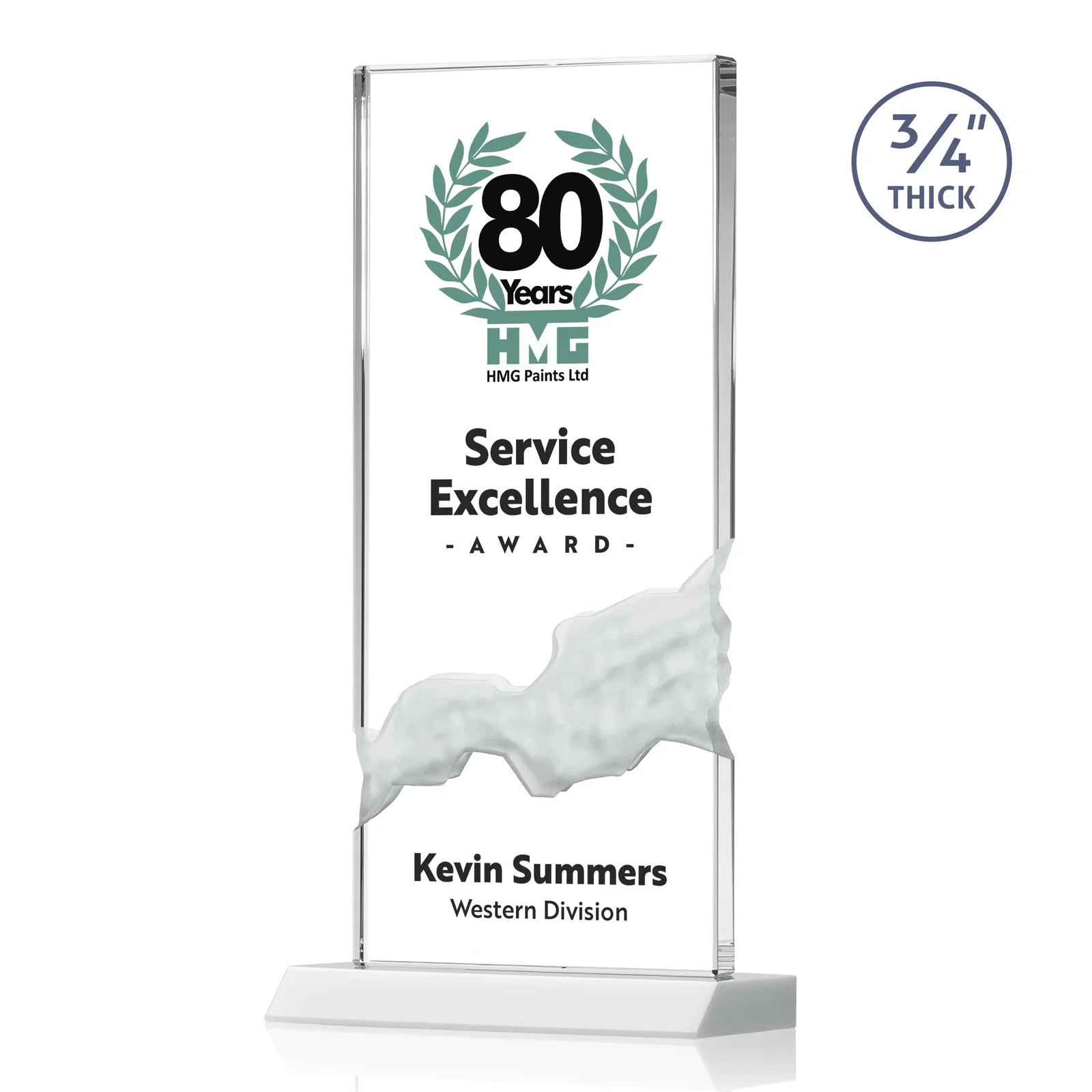 Customized Starfire Crystal Upright Award with Carved Waterfall on Mitered Base, awards for sales achievement awards