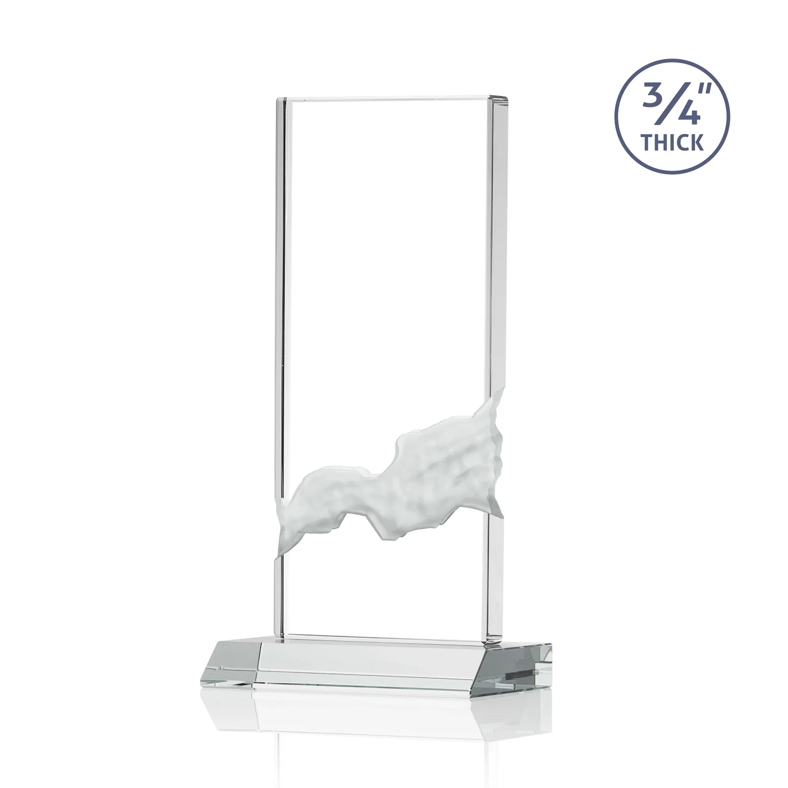 Customized Starfire Crystal Upright Award with Carved Waterfall on Mitered Base, awards for retirement presentations