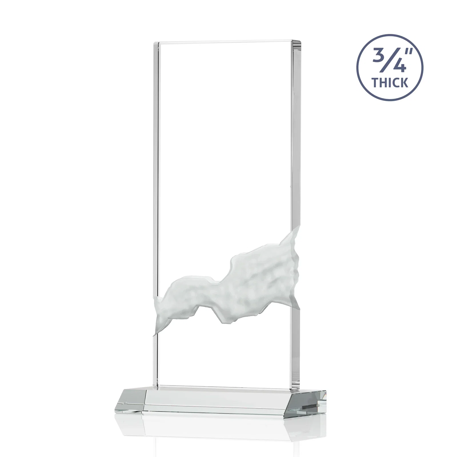 Customized Starfire Crystal Upright Award with Carved Waterfall on Mitered Base, awards for team milestone celebrations