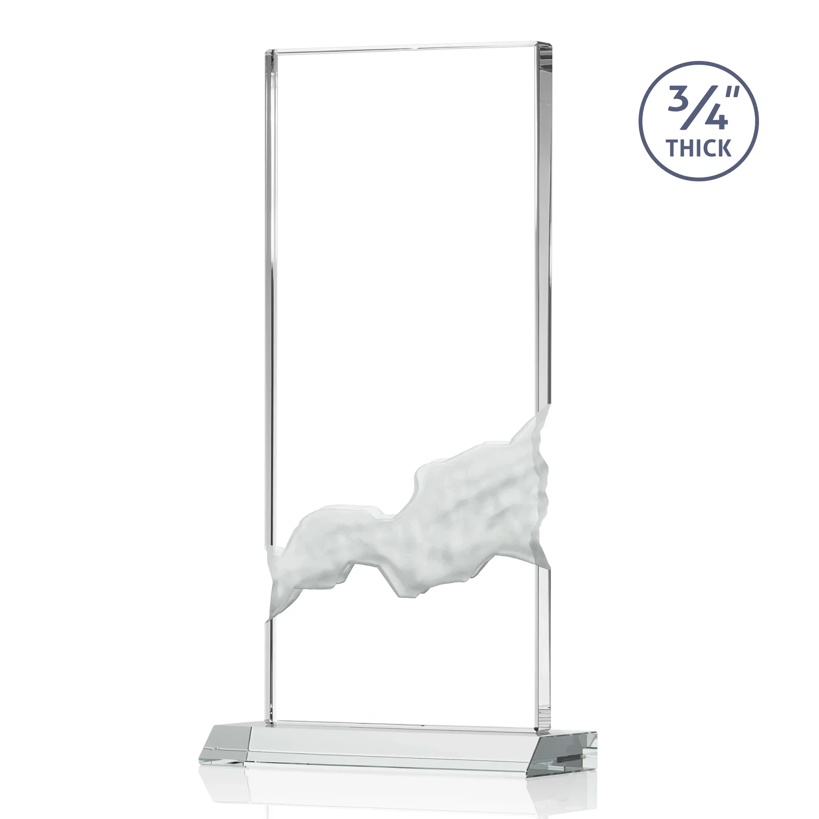 Customized Starfire Crystal Upright Award with Carved Waterfall on Mitered Base, awards for donor appreciation