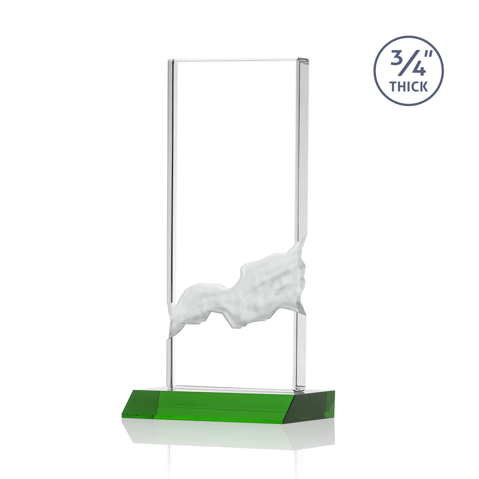 Customized Starfire Crystal Upright Award with Carved Waterfall on Mitered Base, awards for dealer and partner awards