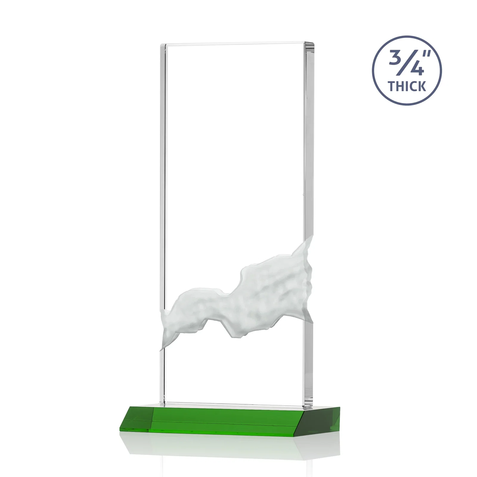 Customized Starfire Crystal Upright Award with Carved Waterfall on Mitered Base, awards for company anniversary events