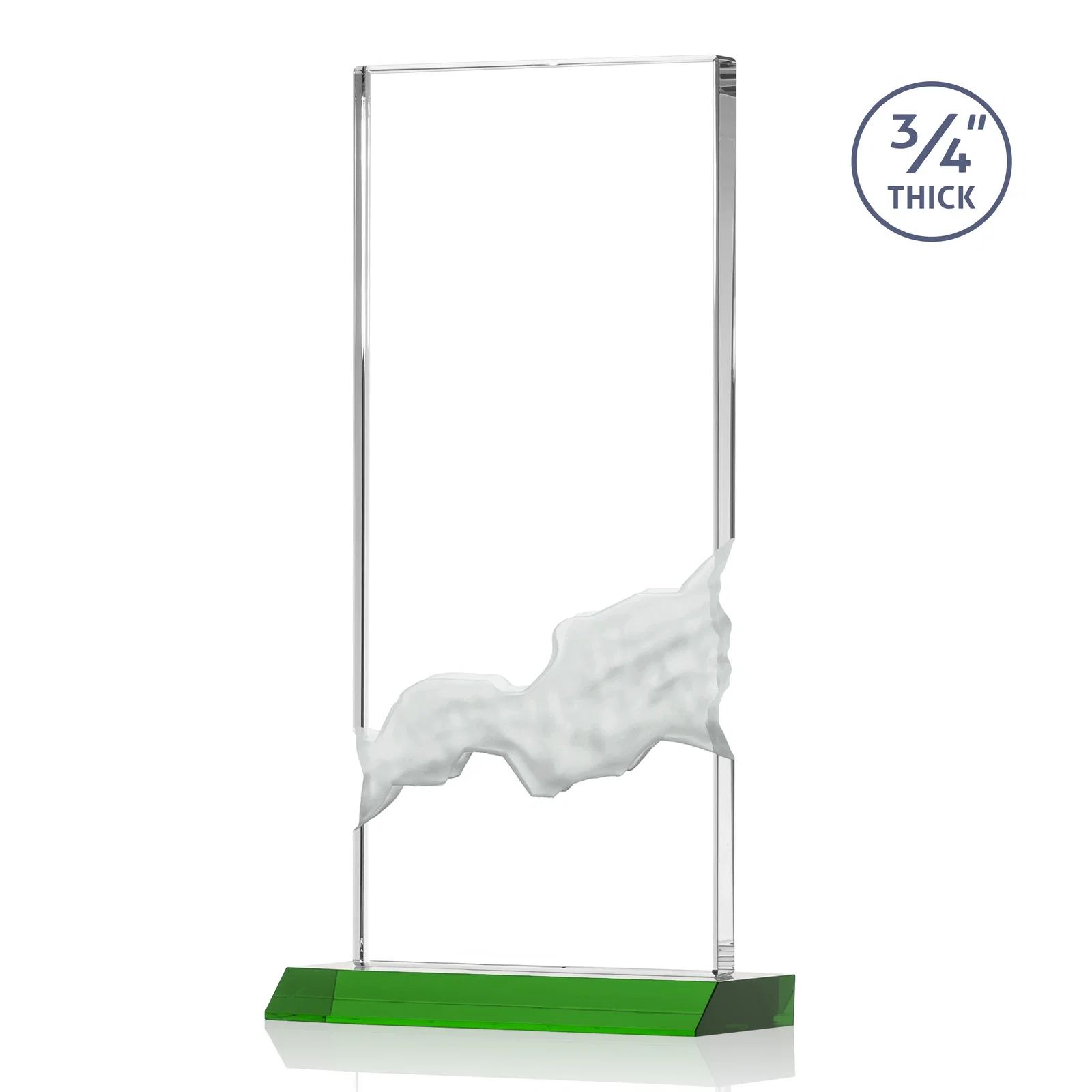 Custom engraved Starfire Crystal Upright Award with Carved Waterfall on Mitered Base, awards for employee recognition