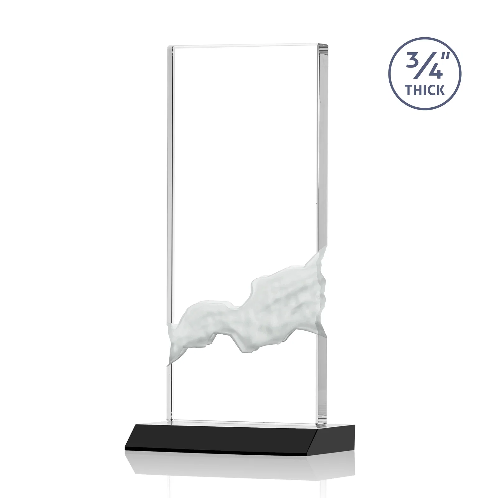 Custom engraved Starfire Crystal Upright Award with Carved Waterfall on Mitered Base, awards for service anniversary gifts